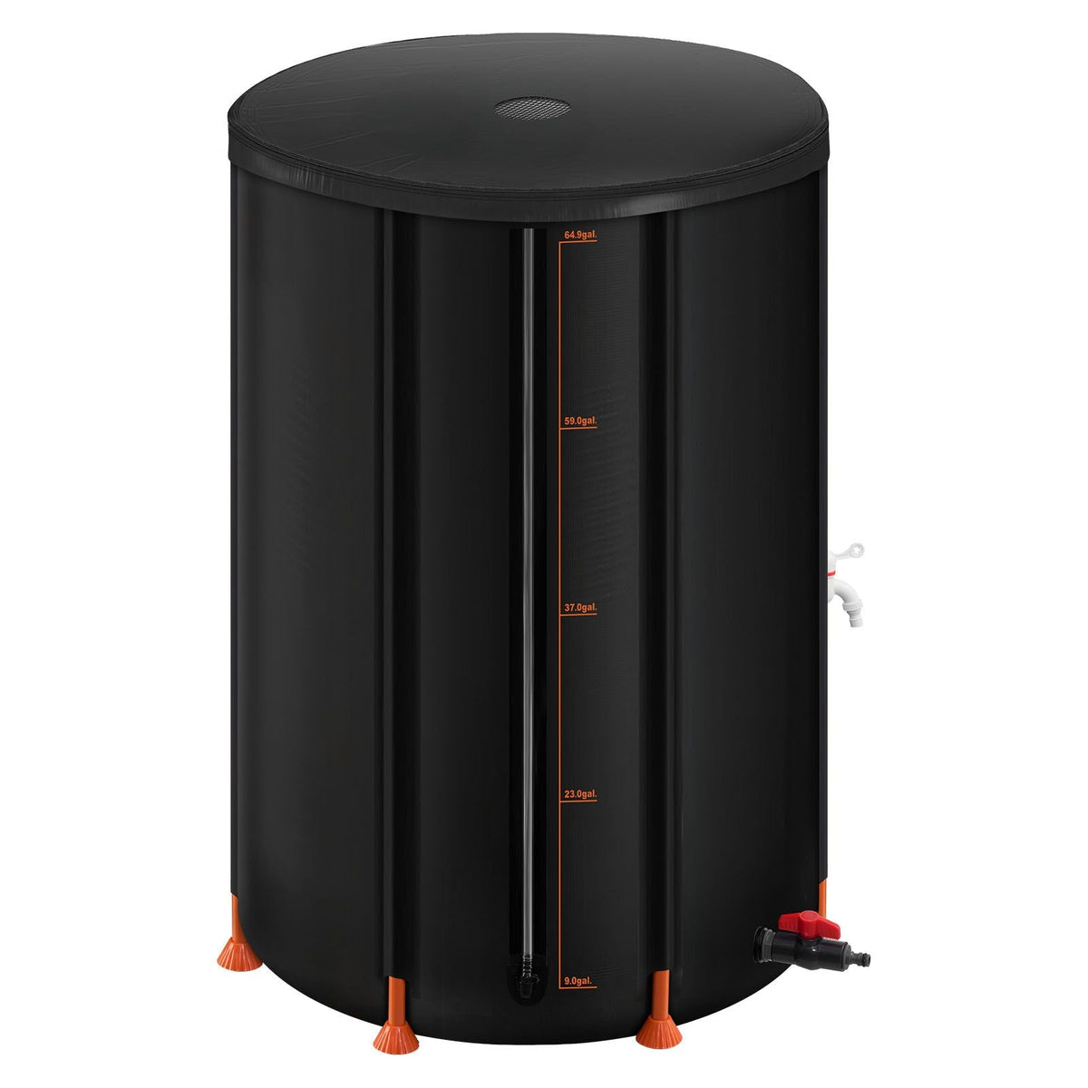 Collapsible Rain Barrel, 66 Gallon Portable Rain Water Collection Barrel, 500D PVC Rainwater Collection System, Garden Water Catcher Tank Storage Container with Spigot & Overflow Kit, Black