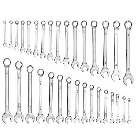 Combination Wrench Set, 32-Piece SAE and Metric, 12-Point Box End and 15° Angled Open End Combination Wrenches with Roll Up Pouch, Carbon Steel, for General Household and Automotive Repairs