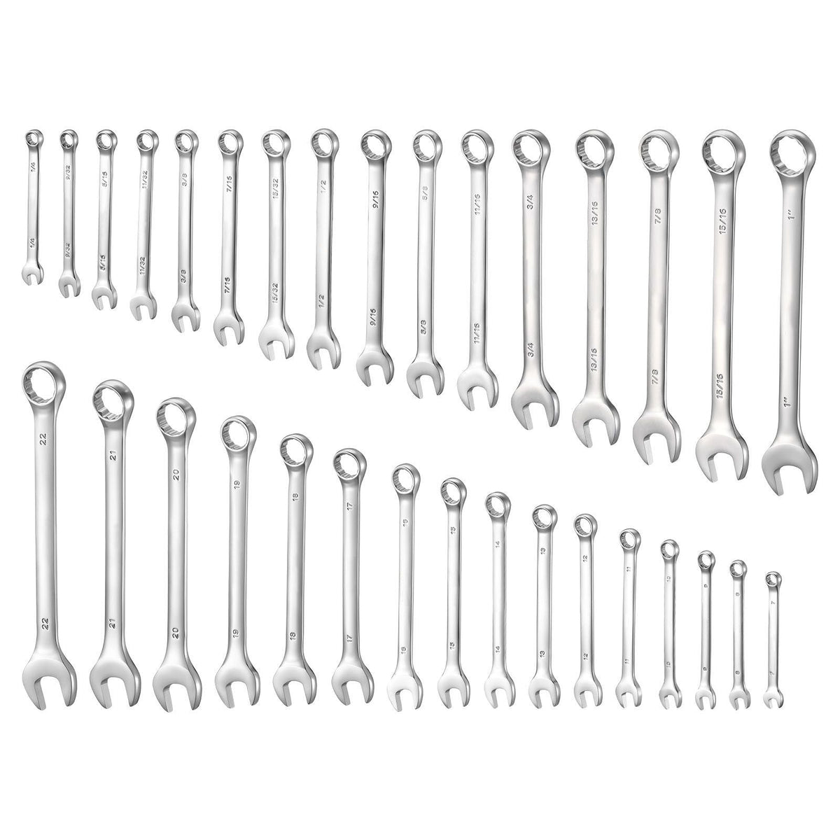 Combination Wrench Set, 32-Piece SAE and Metric, 12-Point Box End and 15° Angled Open End Combination Wrenches with Roll Up Pouch, Carbon Steel, for General Household and Automotive Repairs