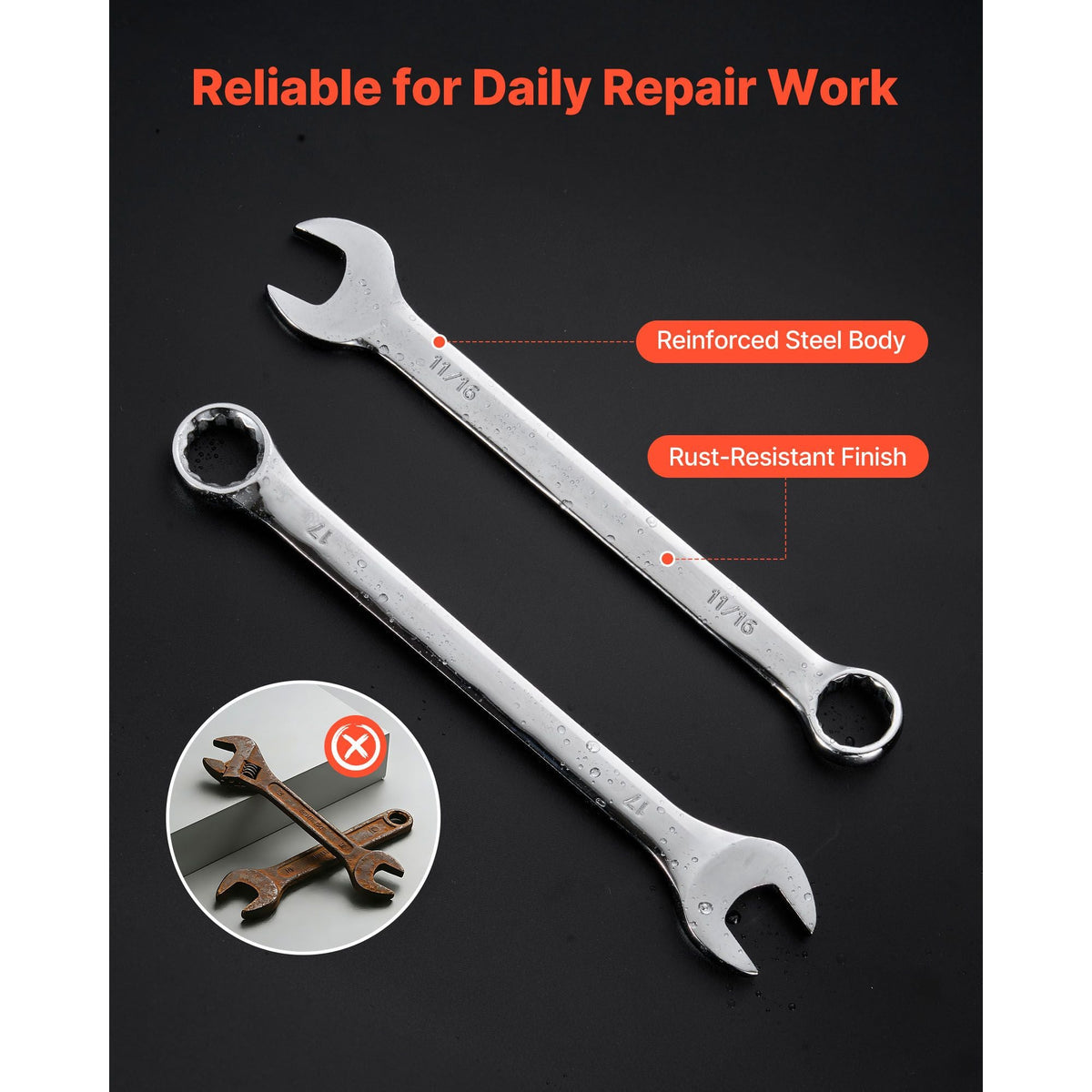 Combination Wrench Set, 32-Piece SAE and Metric, 12-Point Box End and 15° Angled Open End Combination Wrenches with Roll Up Pouch, Carbon Steel, for General Household and Automotive Repairs
