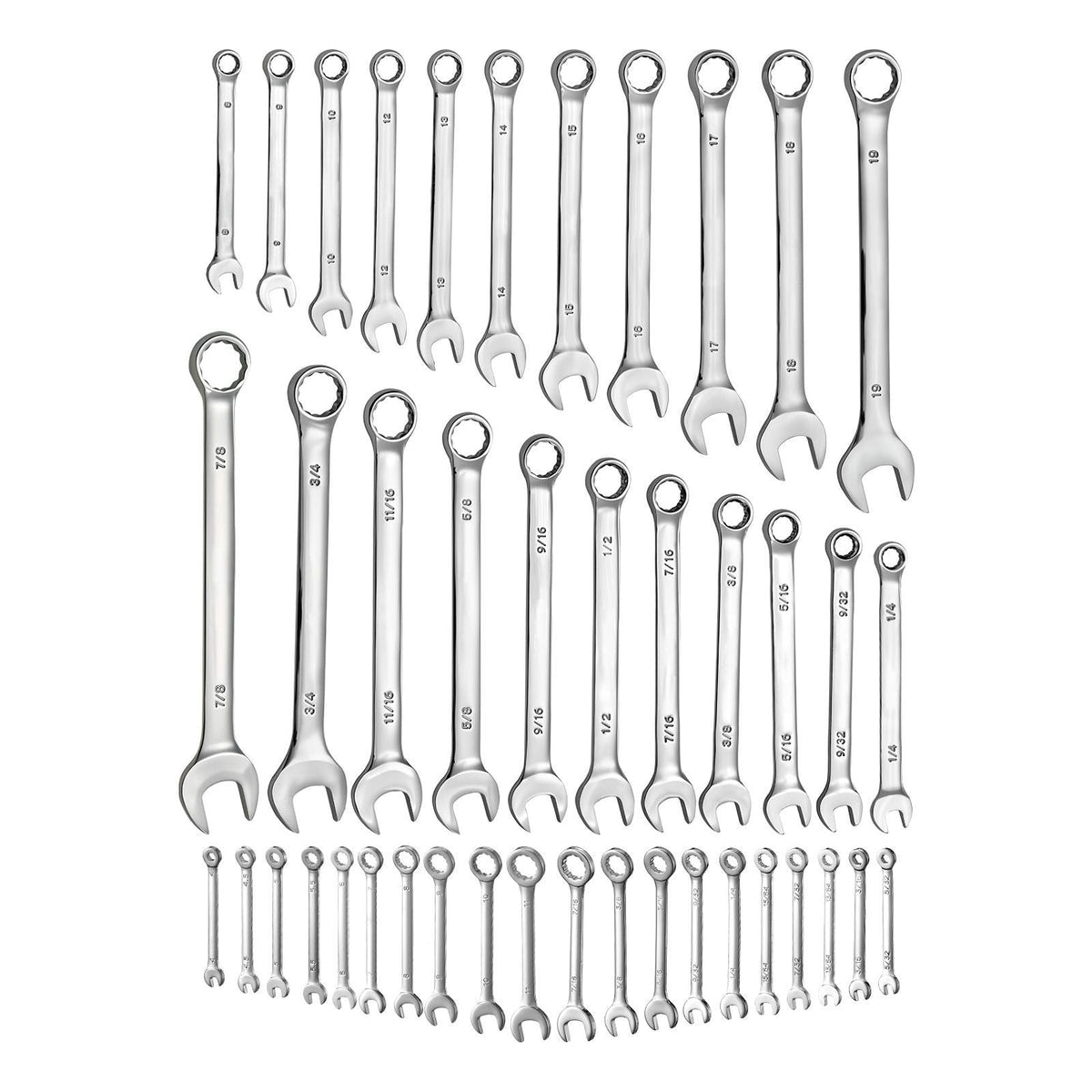Combination Wrench Set, 42-Piece SAE and Metric, 12-Point Box End and 15° Angled Open End Combination Wrenches with Roll Up Pouch, Carbon Steel, for General Household and Automotive Repairs