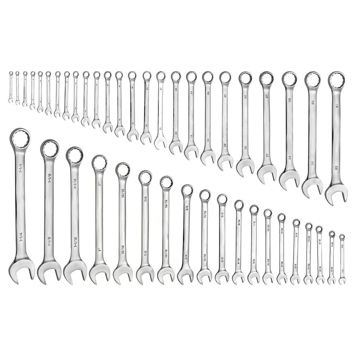 Combination Wrench Set, 44-Piece SAE and Metric, 12-Point Box End and 15° Angled Open End Combination Wrenches with Roll Up Pouch, Carbon Steel, for General Household and Automotive Repairs