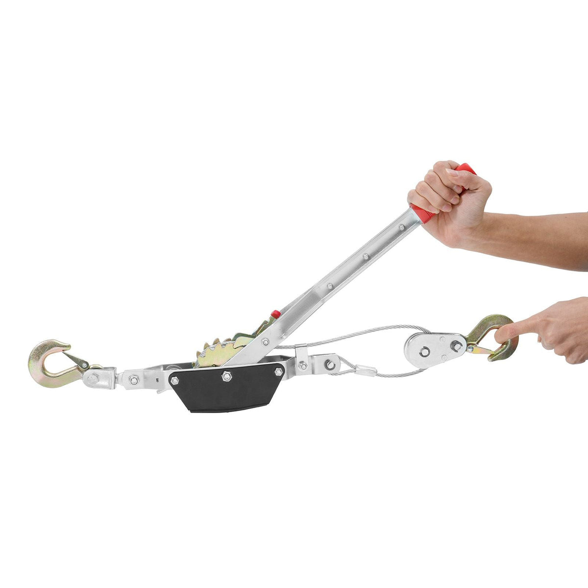 Come Along Winch, 2 Ton (4,409 lbs) Pulling Capacity, 12 ft Steel Cable, 2 Hooks, Heavy Duty Ratchet Power Puller Tool with Dual Gears, Automotive Hoist Cable Puller Ideal for Vehicle Rescue