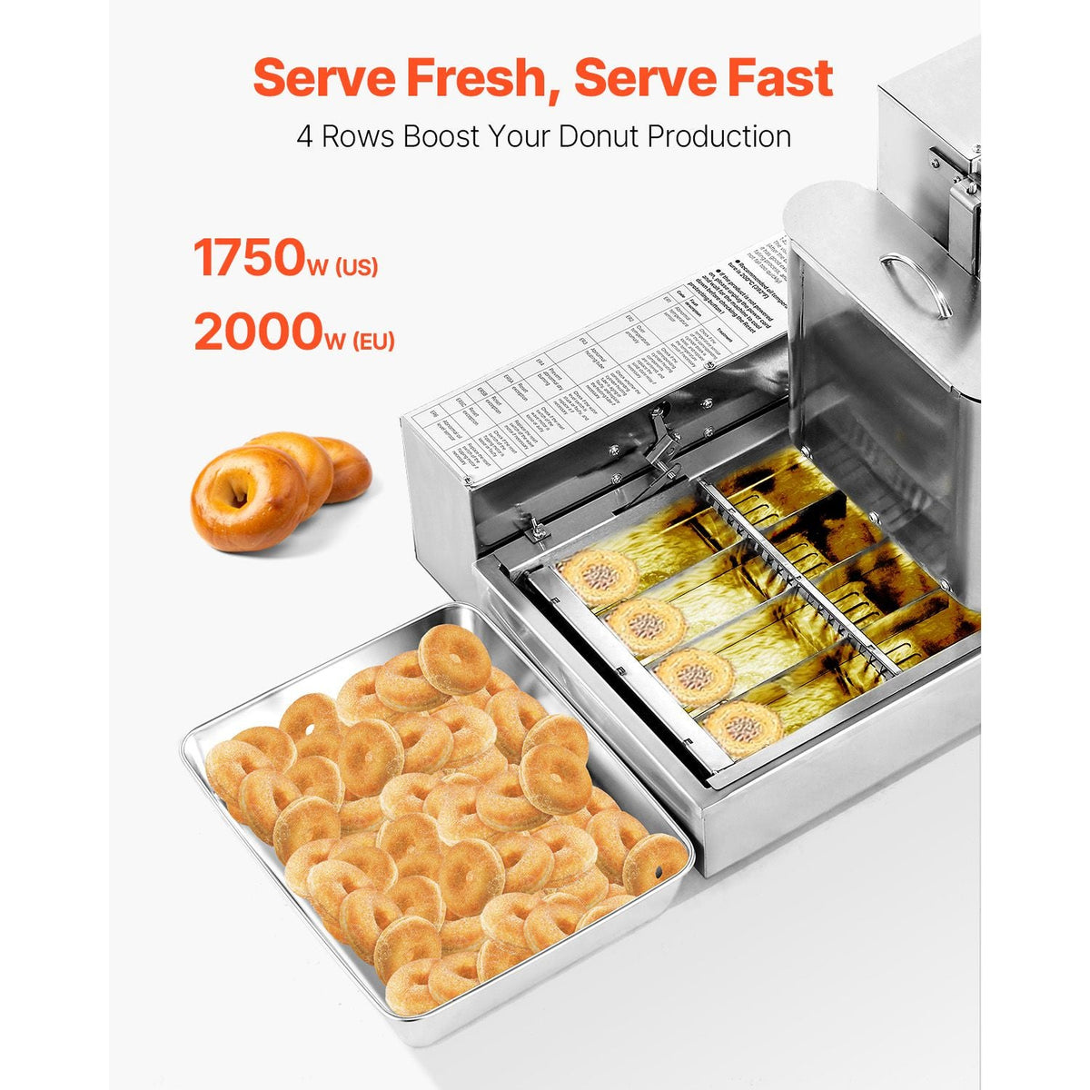 Commercial Automatic Donuts Machine, 4 Rows Donuts Making Equipment, 240 pcs/hour Electric High Power Doughnut Maker, Stainless Steel Frying Auto Fryer, with Intelligent Control