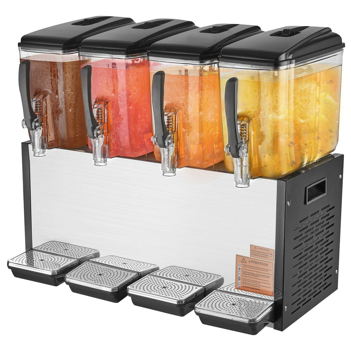 Commercial Beverage Dispenser, 4 Tanks 12 L / 12.7 QT Per Tank Juice Dispenser, 510W Stainless Steel Ice Tea Drink Machine with 45 Fahrenheit -54 Fahrenheit Cooling Temperature