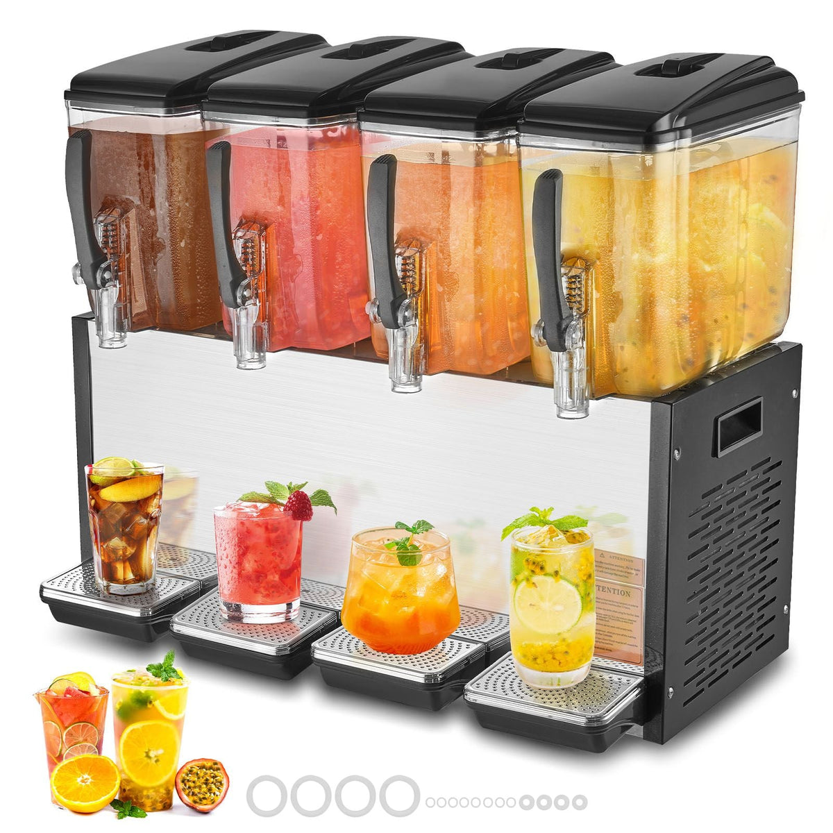 Commercial Beverage Dispenser, 4 Tanks 12 L / 12.7 QT Per Tank Juice Dispenser, 510W Stainless Steel Ice Tea Drink Machine with 45 Fahrenheit -54 Fahrenheit Cooling Temperature