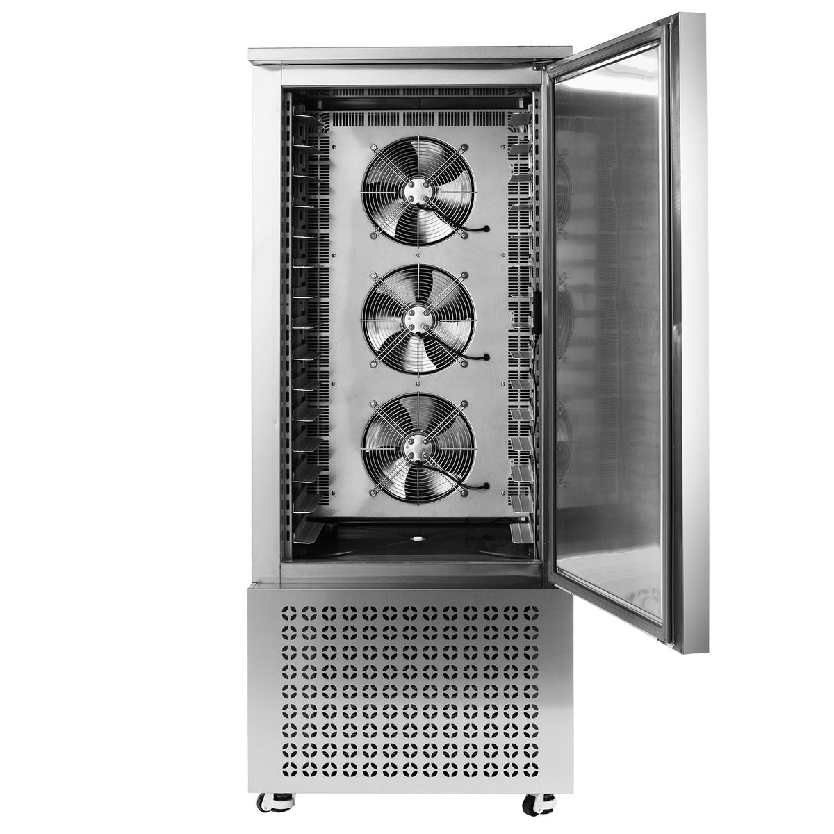 Commercial Blast Freezer, 370 L / 13.1 Cu.ft Blast Chiller with 15 Trays, Blast Chiller Freezer Chest with 4 Freezing Modes, Stainless Steel Food Blast Freezer with Casters