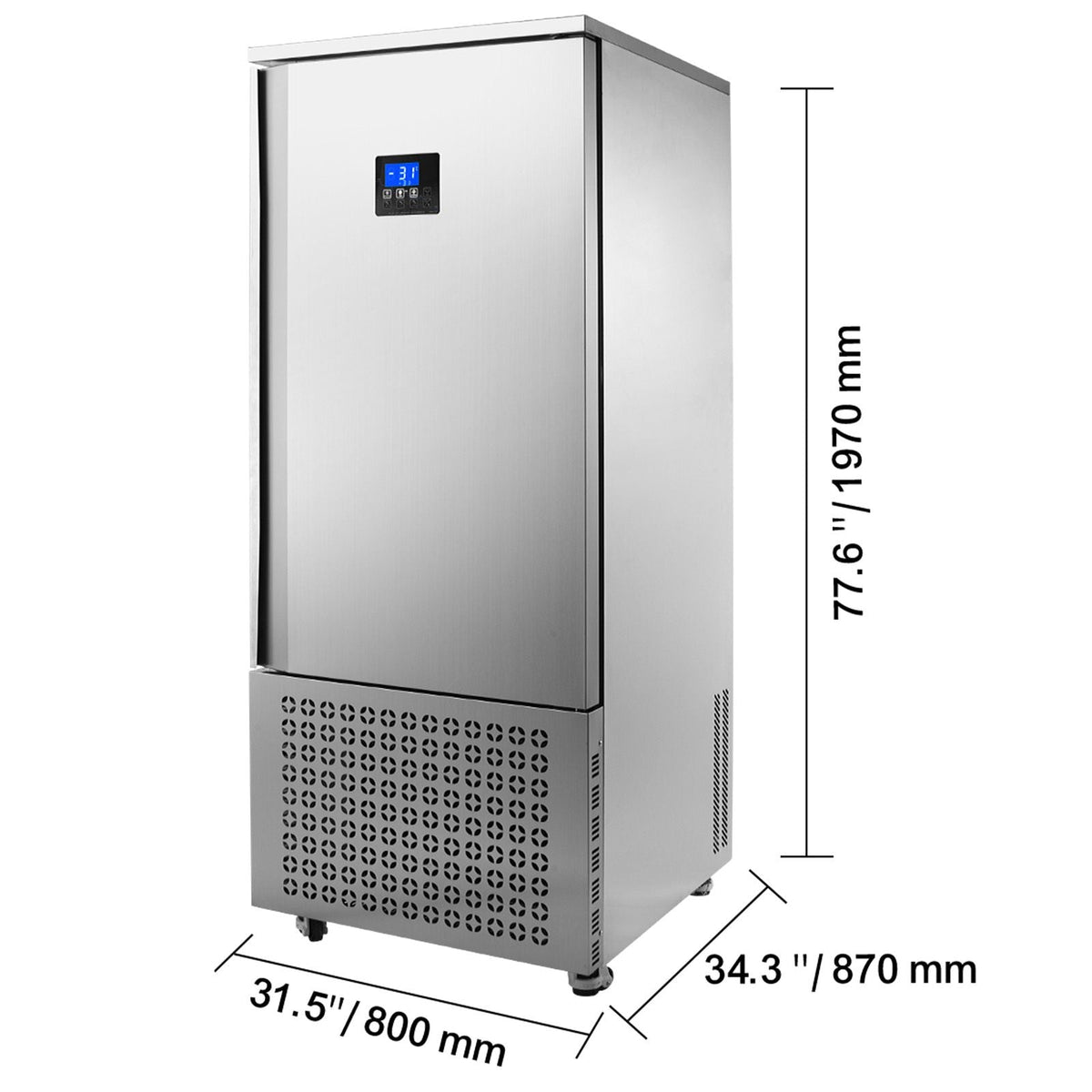 Commercial Blast Freezer, 370 L / 13.1 Cu.ft Blast Chiller with 15 Trays, Blast Chiller Freezer Chest with 4 Freezing Modes, Stainless Steel Food Blast Freezer with Casters