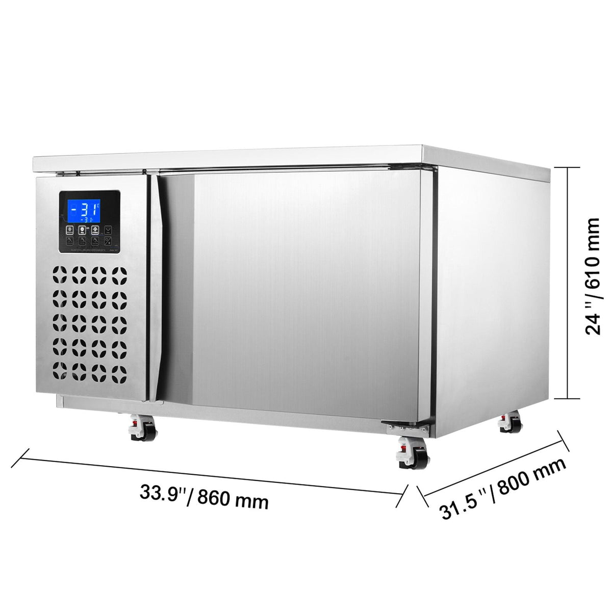 Commercial Blast Freezer, 80 L / 2.8 Cu.ft Blast Chiller with 3 Trays, Blast Chiller Freezer Chest with 4 Freezing Modes, Stainless Steel Food Blast Freezer with Casters for Restaurant, Seafood