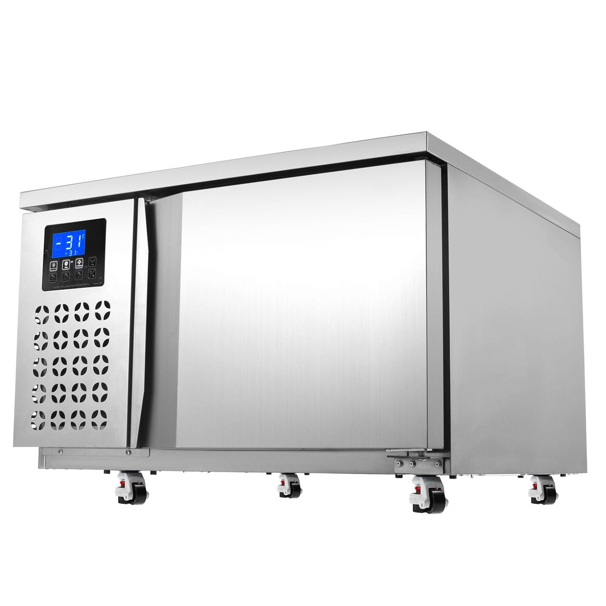 Commercial Blast Freezer, 80 L / 2.8 Cu.ft Blast Chiller with 3 Trays, Blast Chiller Freezer Chest with 4 Freezing Modes, Stainless Steel Food Blast Freezer with Casters for Restaurant, Seafood