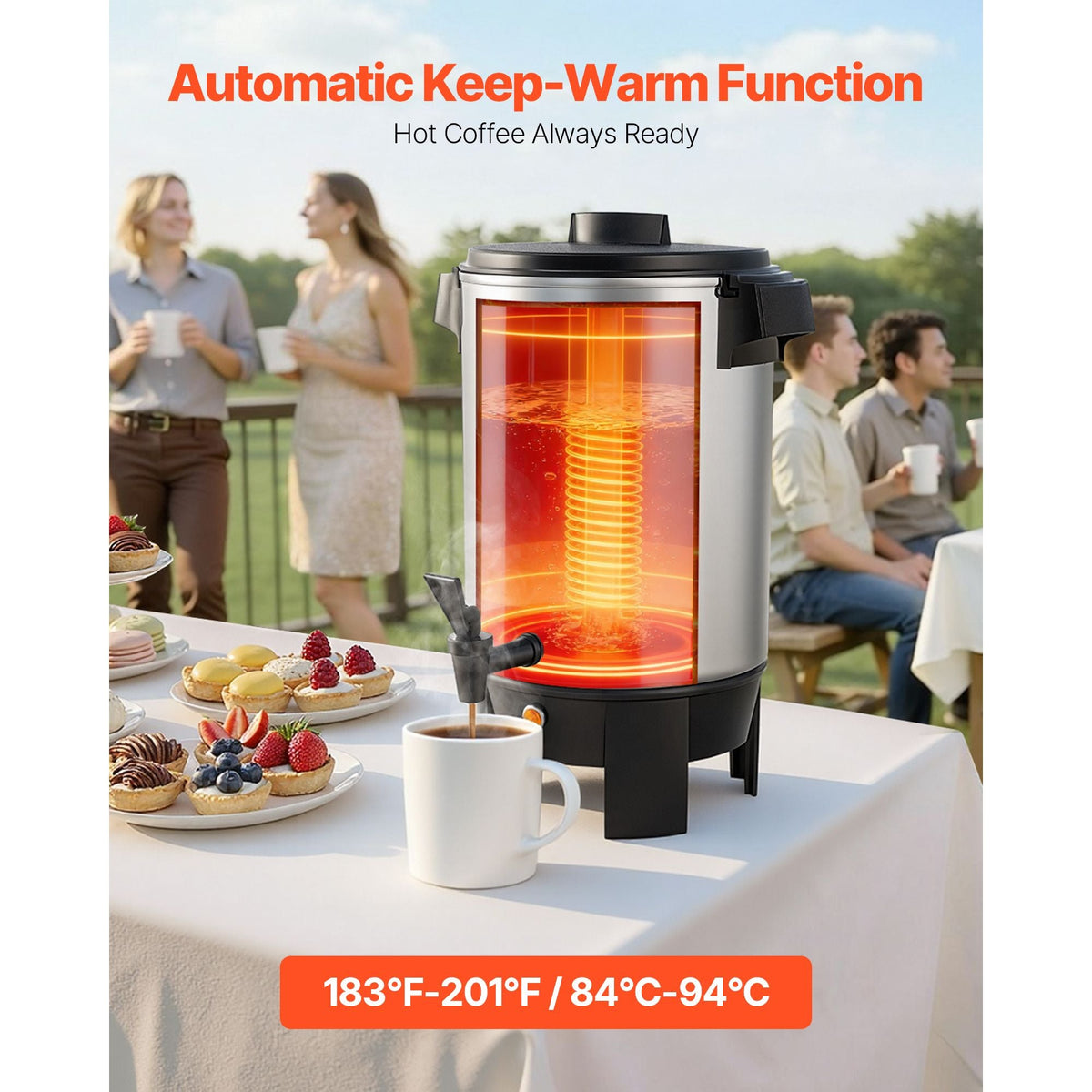 Commercial Coffee Urn, 30 Cup 152oz Hot Beverage Dispenser with Dripless Faucet, 1090W Quick-Brewing Coffee Maker, Automatic Temperature Control, for Catering, Party, Church & Restaurant