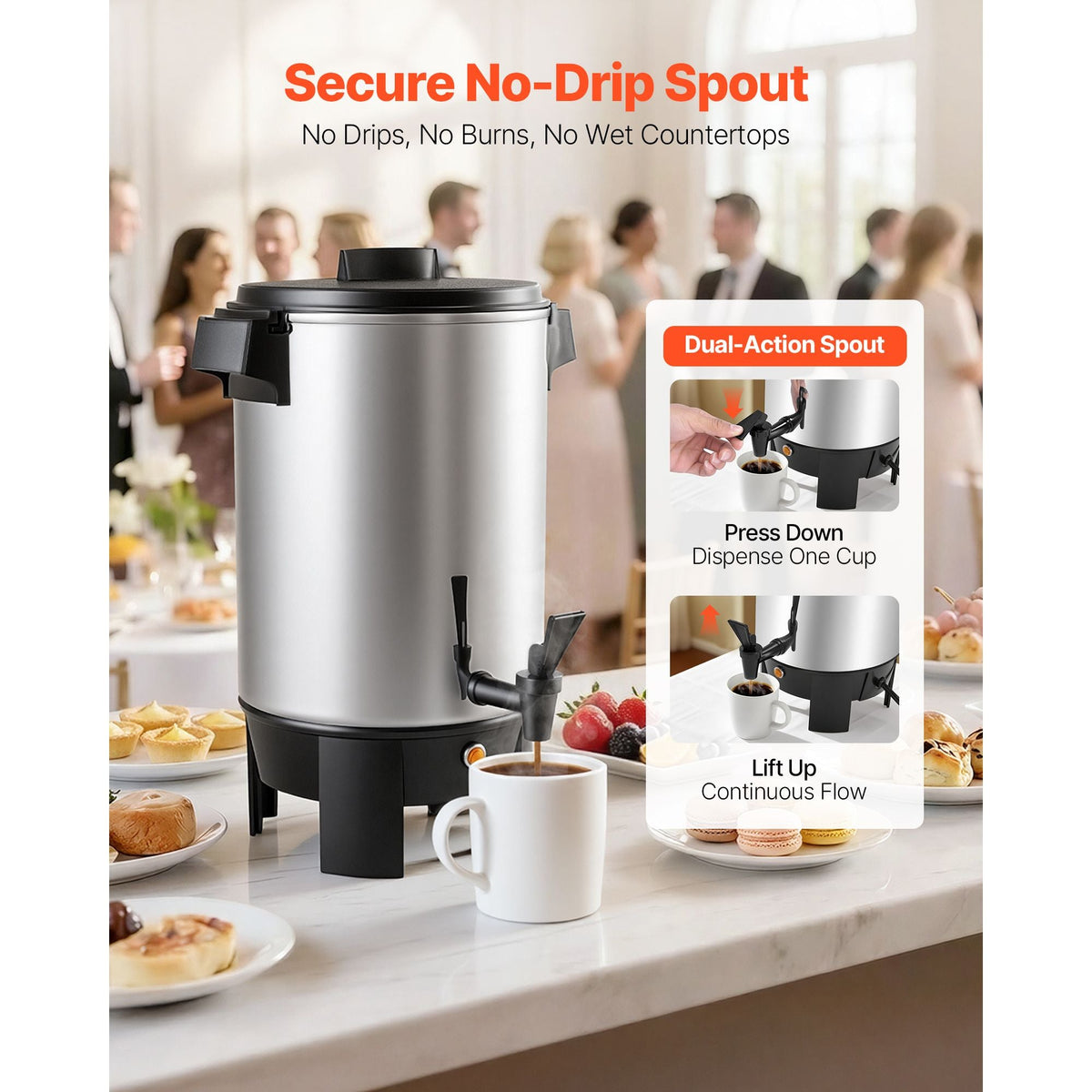 Commercial Coffee Urn, 30 Cup 152oz Hot Beverage Dispenser with Dripless Faucet, 1090W Quick-Brewing Coffee Maker, Automatic Temperature Control, for Catering, Party, Church & Restaurant