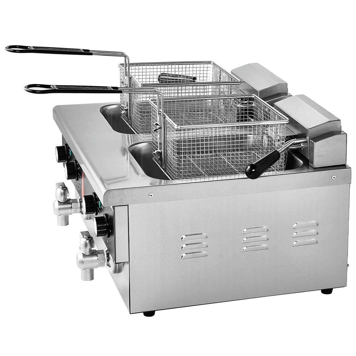 Commercial Deep Fryer, Dual Tank 3500W Electric Countertop Fryer, 2 x 9Qt / 8.5L Double Oil Fryer with 2 Baskets, 1mm Thickened Stainless Steel, Time & Temp Control, for Kitchen Restaurant Use