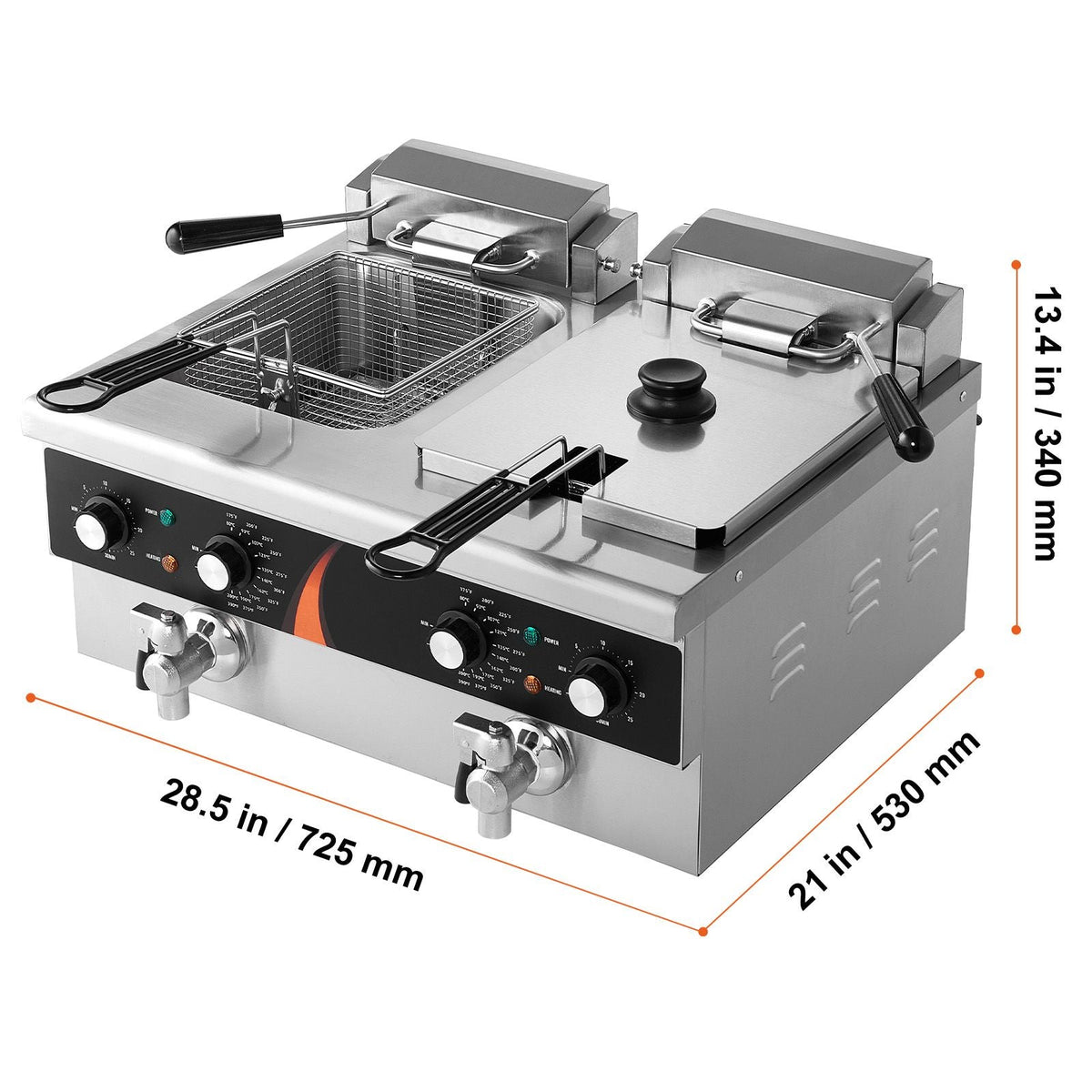 Commercial Deep Fryer, Dual Tank 3500W Electric Countertop Fryer, 2 x 9Qt / 8.5L Double Oil Fryer with 2 Baskets, 1mm Thickened Stainless Steel, Time & Temp Control, for Kitchen Restaurant Use