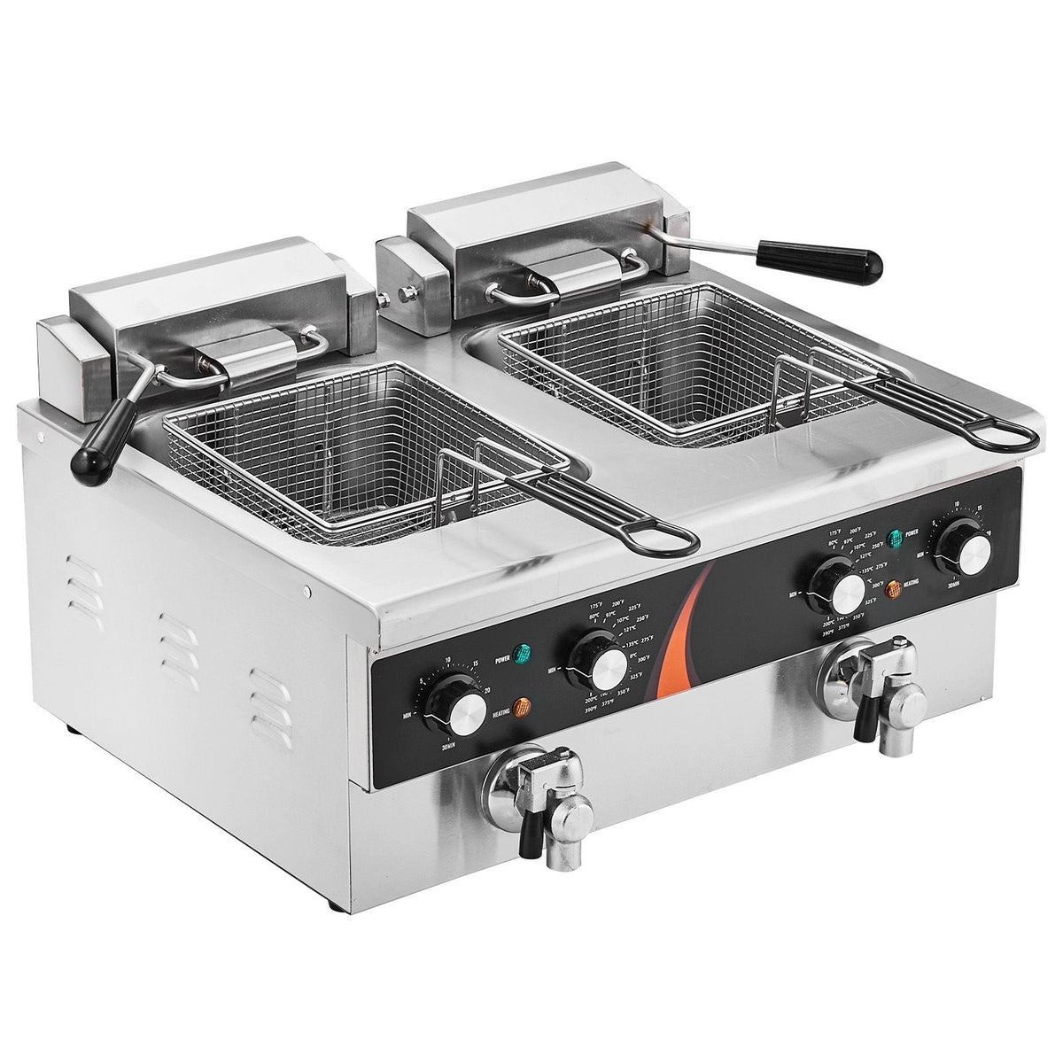 Commercial Deep Fryer, Dual Tank 3500W Electric Countertop Fryer, 2 x 9Qt / 8.5L Double Oil Fryer with 2 Baskets, 1mm Thickened Stainless Steel, Time & Temp Control, for Kitchen Restaurant Use