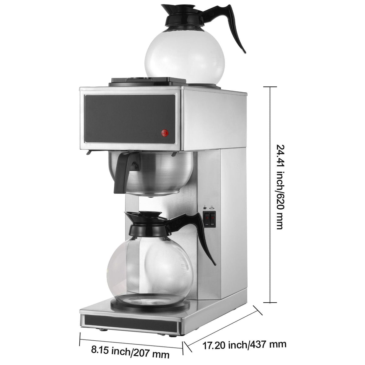 Commercial Drip Coffee Maker, 12 Cups Coffee-Maker Machine with 2 Glass Carafes and 2 Decanter Warmer Plates, Stainless Steel Drip Style Coffee Brewer, for Restaurant, Office, Coffee Shop & Home