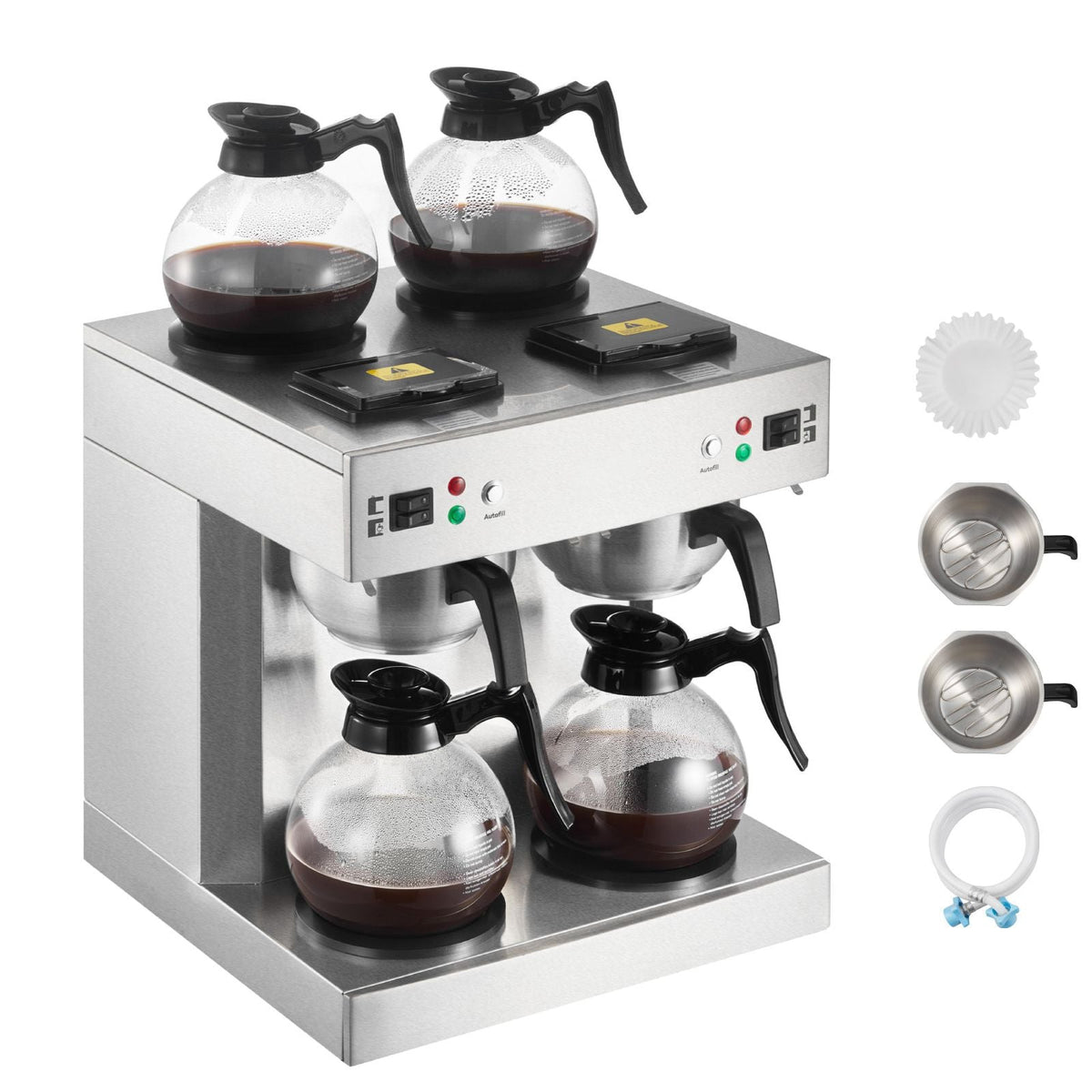Commercial Drip Coffee Maker, 24 Cups Coffee-Maker Machine with 4 Glass Carafes and 4 Decanter Warmer Plates, Stainless Steel Dual-Head Coffee Brewer, for Restaurant, Office, Coffee Shop & Home