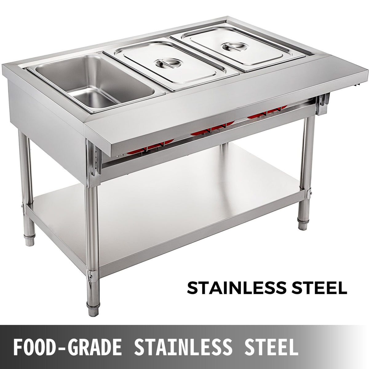 Commercial Electric Food Warmer 3 Pot Steam Table Food Warmer 18 Quart/Pan with Lids with 7 Inch Cutting Board Food Grade Stainless Steel Steam Table Serving Counter 110V 1500W for Restaurant