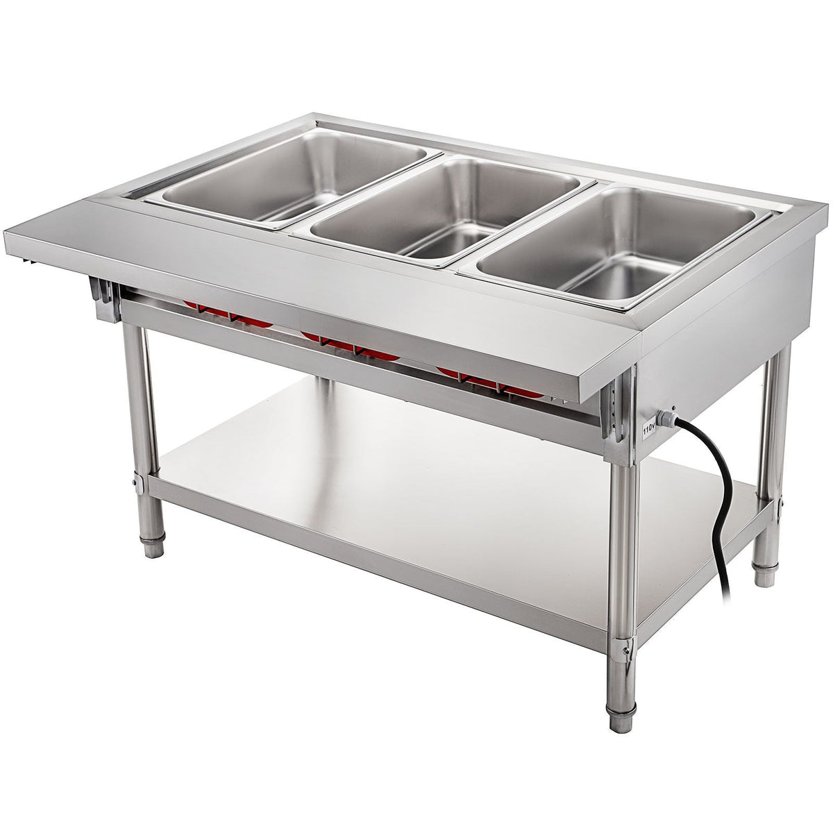 Commercial Electric Food Warmer 3 Pot Steam Table Food Warmer 18 Quart/Pan with Lids with 7 Inch Cutting Board Food Grade Stainless Steel Steam Table Serving Counter 110V 1500W for Restaurant