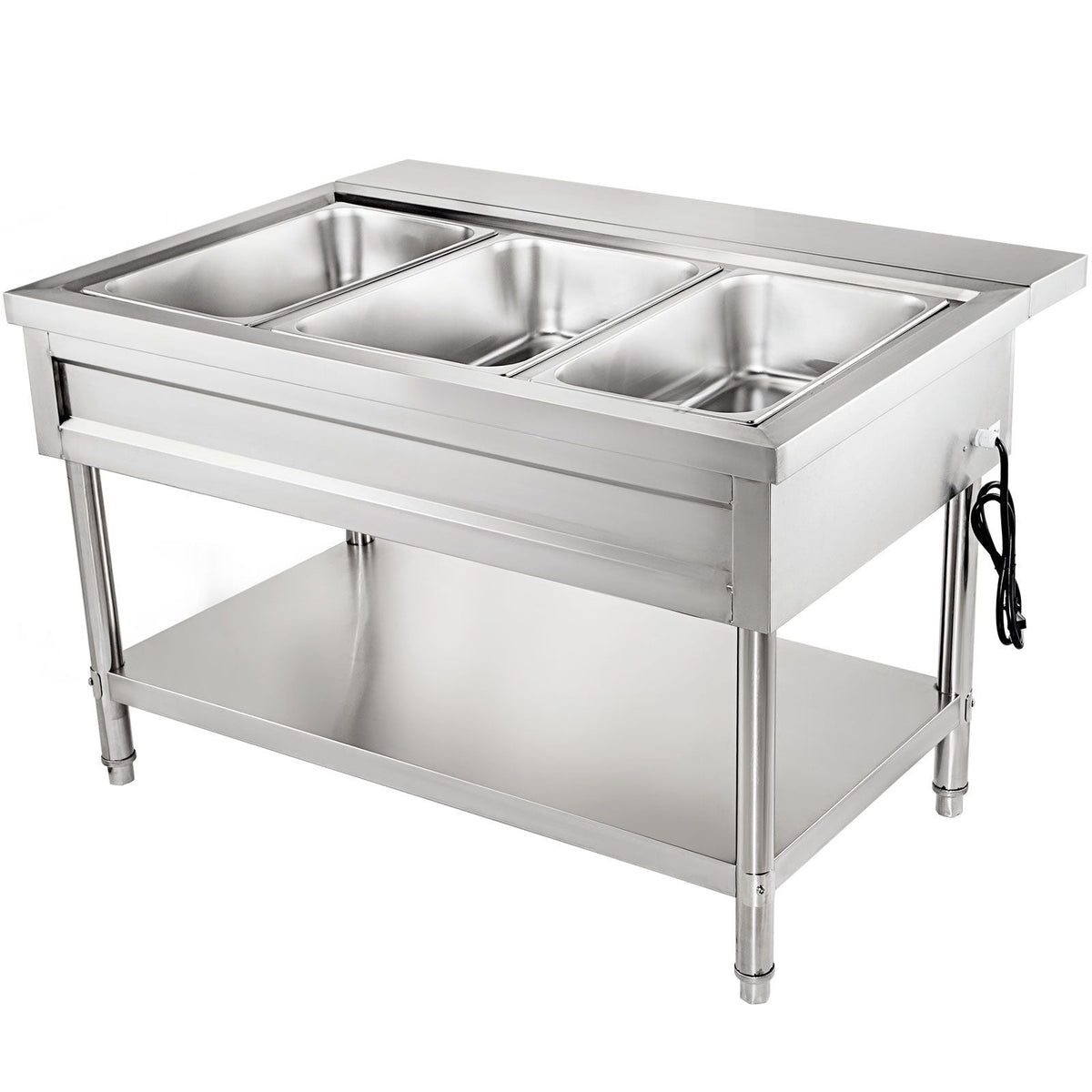 Commercial Electric Food Warmer 3 Pot Steam Table Food Warmer 18 Quart/Pan with Lids with 7 Inch Cutting Board Food Grade Stainless Steel Steam Table Serving Counter 110V 1500W for Restaurant