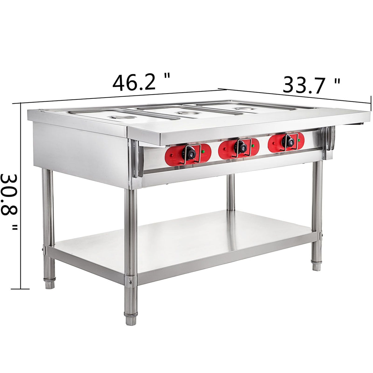 Commercial Electric Food Warmer 3 Pot Steam Table Food Warmer 18 Quart/Pan with Lids with 7 Inch Cutting Board Food Grade Stainless Steel Steam Table Serving Counter 110V 1500W for Restaurant