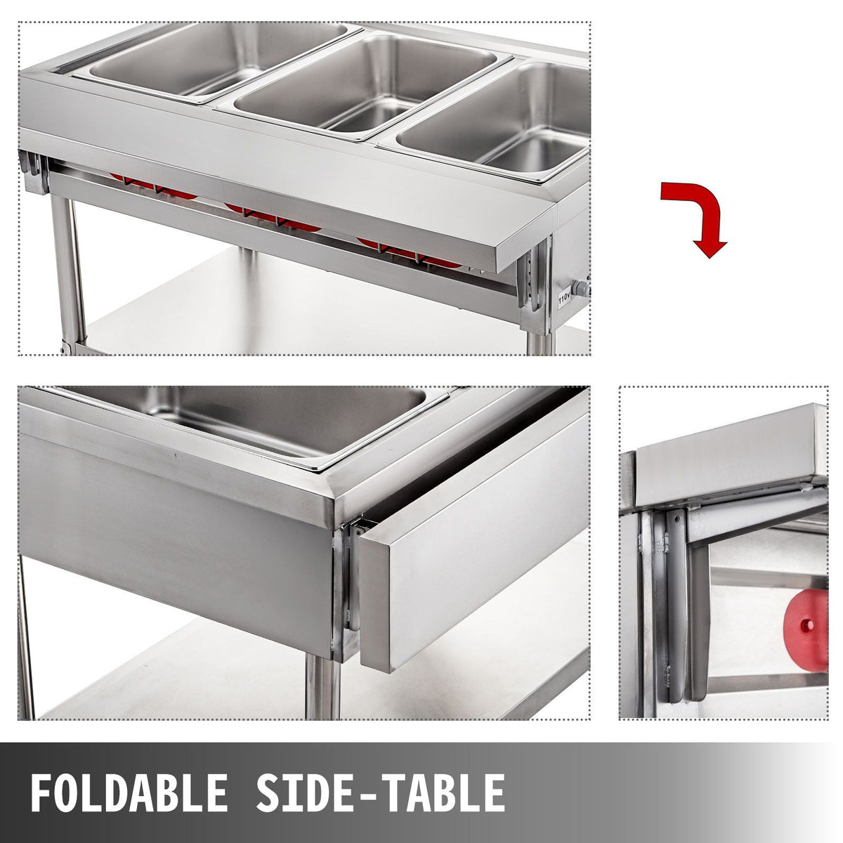 Commercial Electric Food Warmer 5 Pot Steam Table Food Warmer 18 Quart/Pan with Lids with 7 Inch Cutting Board Food Grade Stainless Steel Steam Table Serving Counter 220V 3750W for Restaurant