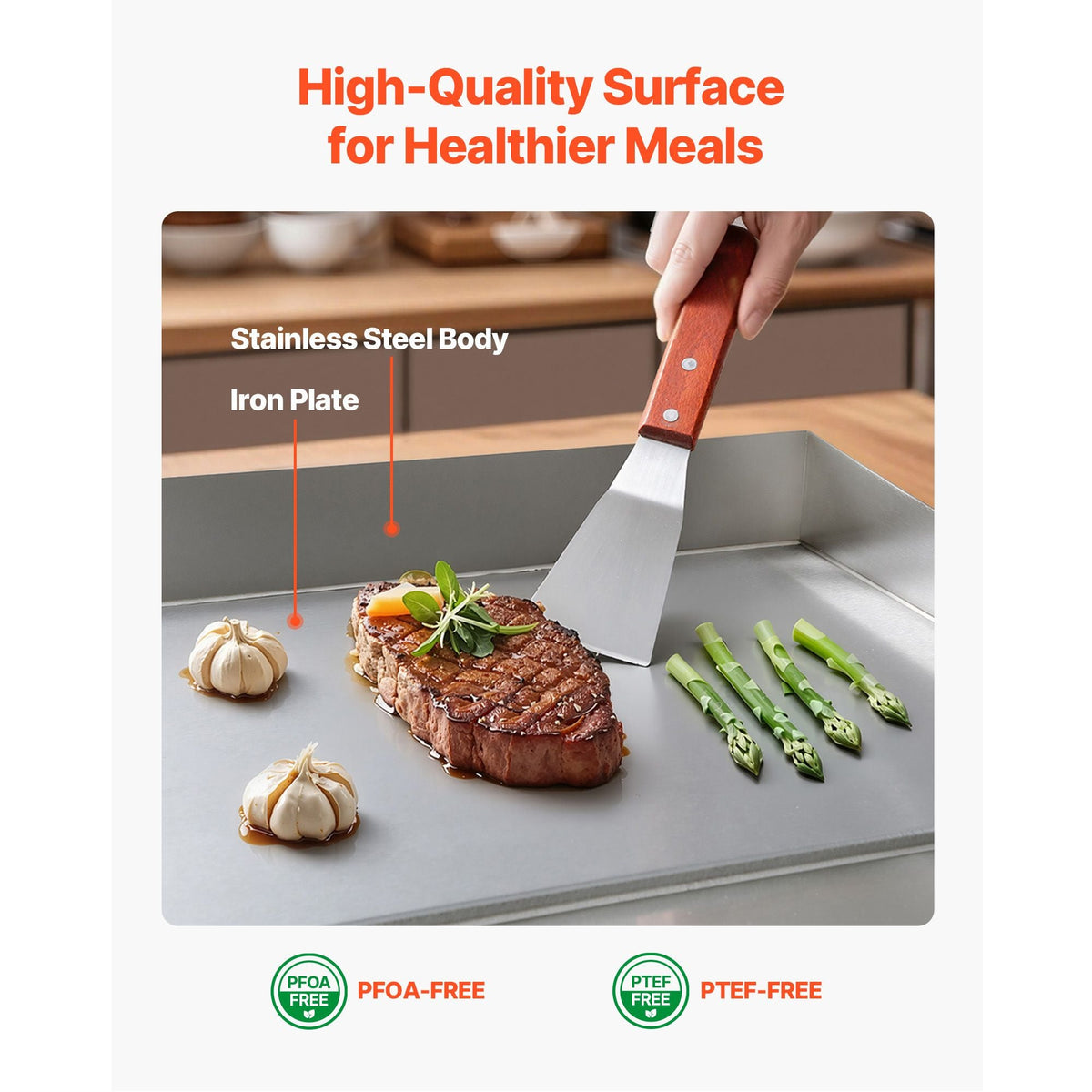 Commercial Electric Griddle, 13.98 x 11.81 inch, 1750W, 122-570°F Adjustable Temp Control, Stainless Steel Countertop Flat Top Grill with 2 Spatulas and 2 Brushes, for Steak, Pancake, Squid