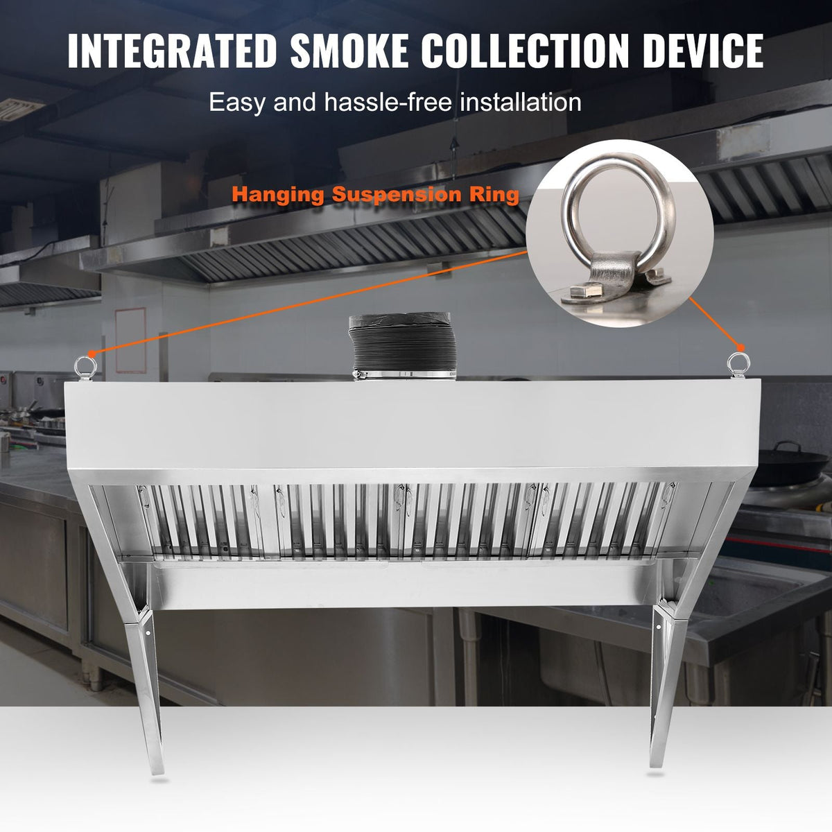 Commercial Exhaust Hood, 9FT Food Truck Hood Exhaust, 201 Stainless Steel Concession Trailer Hood with 4 Detachable U-shaped Grid Oil Filter Mesh, Rust Resistant Vent Hood for Kitchen Restaurant