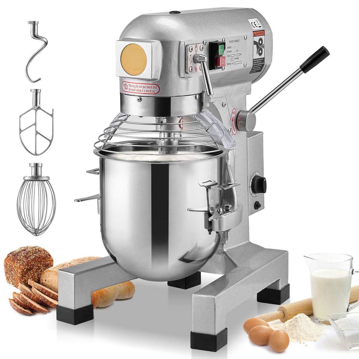 Commercial Food Mixer, 28.5L Commercial Stand Mixer with 3 Adjustable Speeds, 1100W Dough Mixer with Stainless Steel Bowl and 3 Mixing Attachments, Ideal for Restaurant, Bakery, Pastry shop, Caf