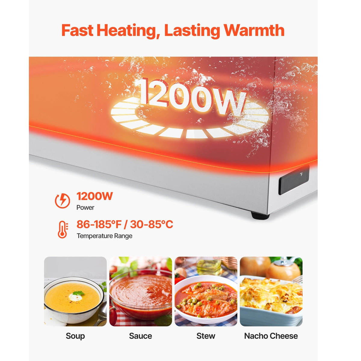 Commercial Food Warmer, 1200W Electric Stainless Steel Steam Food Warmer, Fast Heating Countertop Buffet Bain Marie with Soup & Perforated Ladles, for Catering, Restaurants, Parties, Buffets