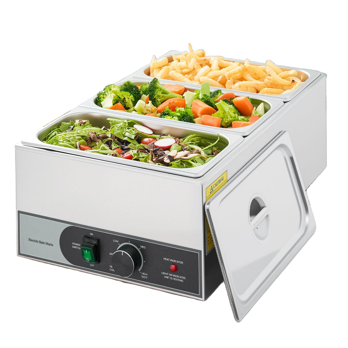 Commercial Food Warmer, 1200W Electric Stainless Steel Steam Food Warmer, Fast Heating Countertop Buffet Bain Marie with Three 1/3 Size Food Pans, for Catering, Restaurants, Parties & Buffets