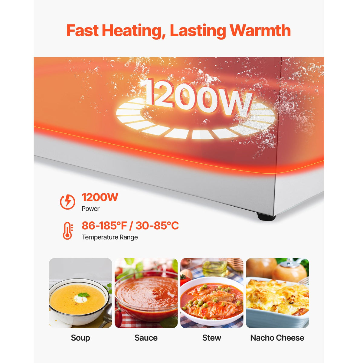 Commercial Food Warmer, 1200W Electric Stainless Steel Steam Food Warmer, Fast Heating Countertop Buffet Bain Marie with Two 1/2 Size Food Pans, for Catering, Restaurants, Parties & Buffets