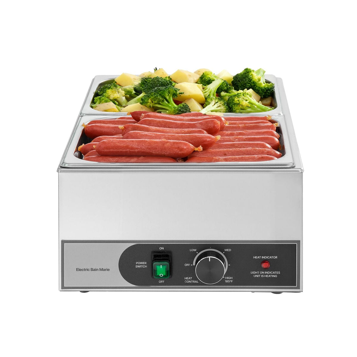 Commercial Food Warmer, 1200W Electric Stainless Steel Steam Food Warmer, Fast Heating Countertop Buffet Bain Marie with Two 1/2 Size Food Pans, for Catering, Restaurants, Parties & Buffets