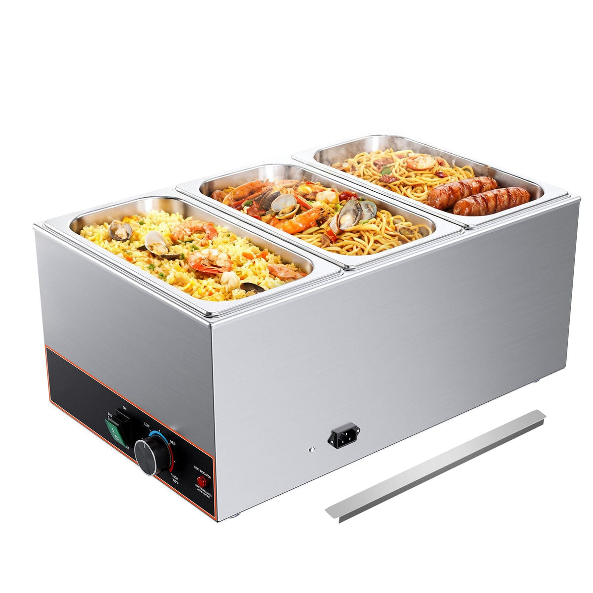 Commercial Food Warmer, 1500W Electric Stainless Steel Steam Food Warmer, Fast Heating Countertop Buffet Bain Marie with Power Cord & Divider Strip, for Catering, Restaurants, Parties, Buffets