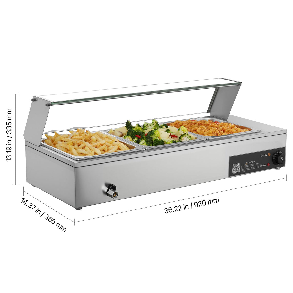 Commercial Food Warmer, 1500W Electric Stainless Steel Steam Food Warmer with Glass Cover, Countertop Buffet Bain Marie with Three 1/2 Size Food Pans, for Catering, Restaurant, Party & Buffets