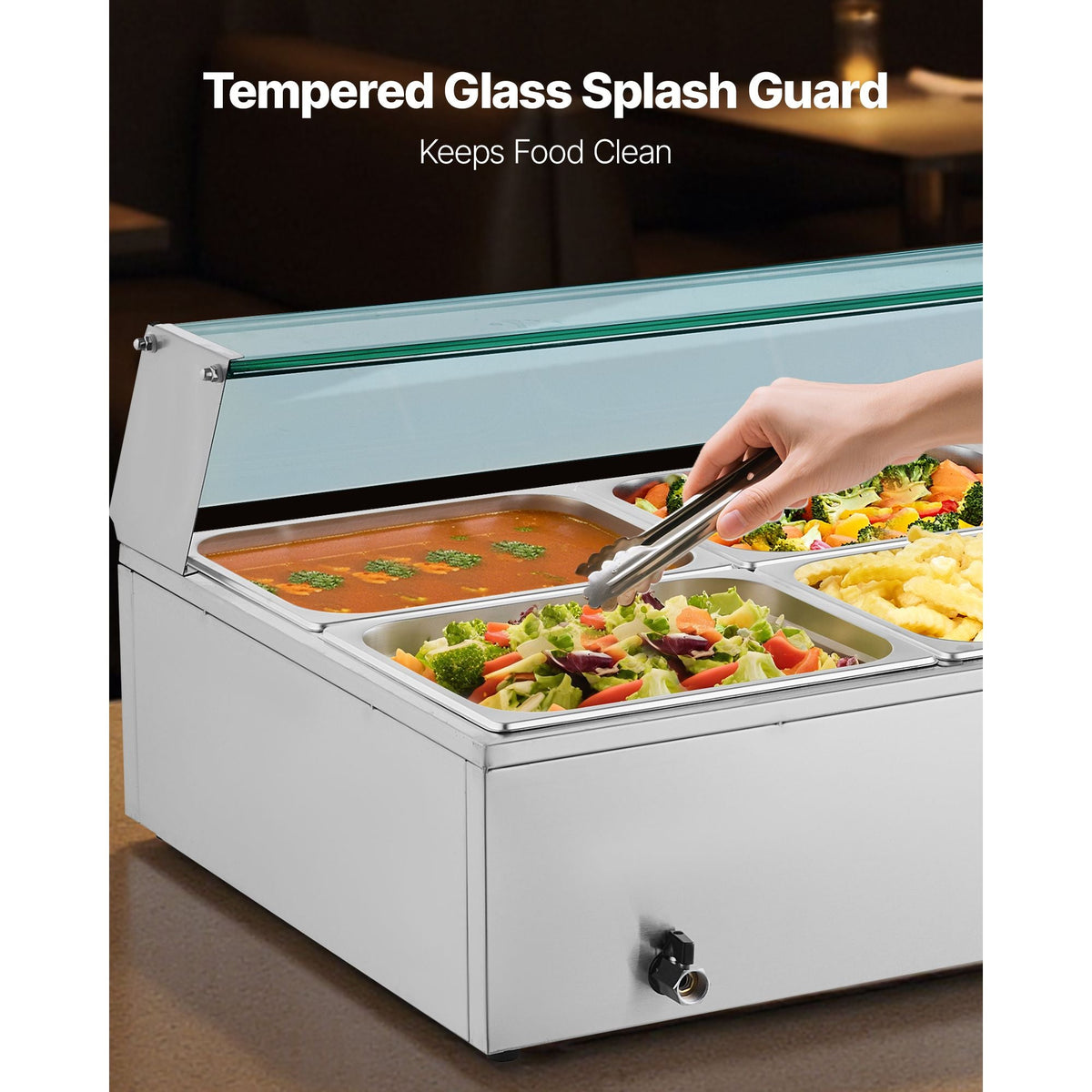 Commercial Food Warmer, 1700W Electric Stainless Steel Steam Food Warmer with Glass Cover, 8-Pan Countertop Buffet Bain Marie with Soup & Perforated Ladles, for Catering, Restaurant & Party