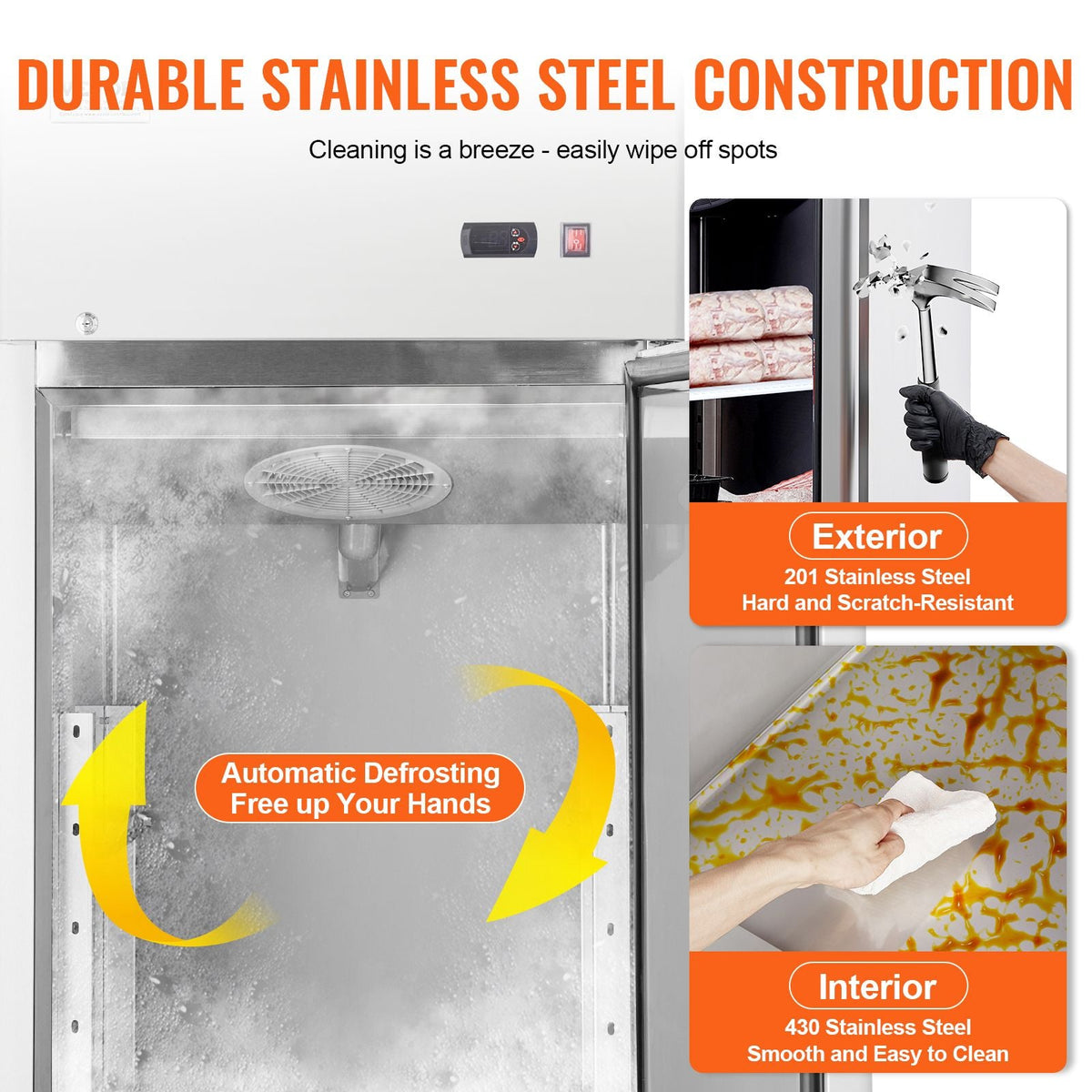 Commercial Freezer 19.32 Cu.ft, Reach In 27" W Upright Freezer Single Door, Auto-Defrost Stainless Steel Reach-in Freezer with 4 Adjustable Shelves, -13 to 5 F Temp Control, LED Light, 4 Wheels