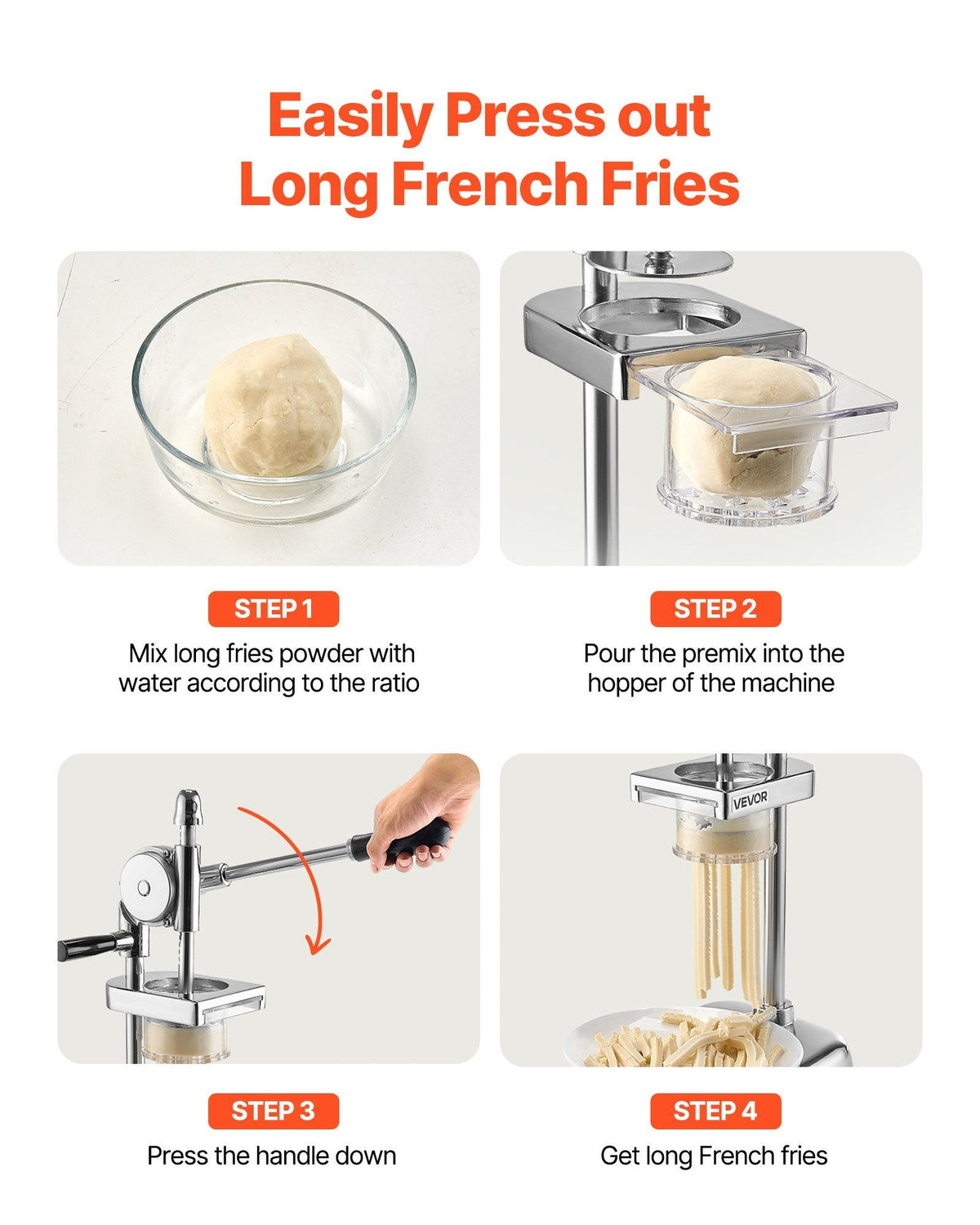 Commercial French Fry Cutter, Stainless Steel Fried Potato Strips Squeezer, Long French Fries Maker with Pull-out Extruder, Manual Mashed Potato Squeezer Machine for Restaurants & Home Kitchen