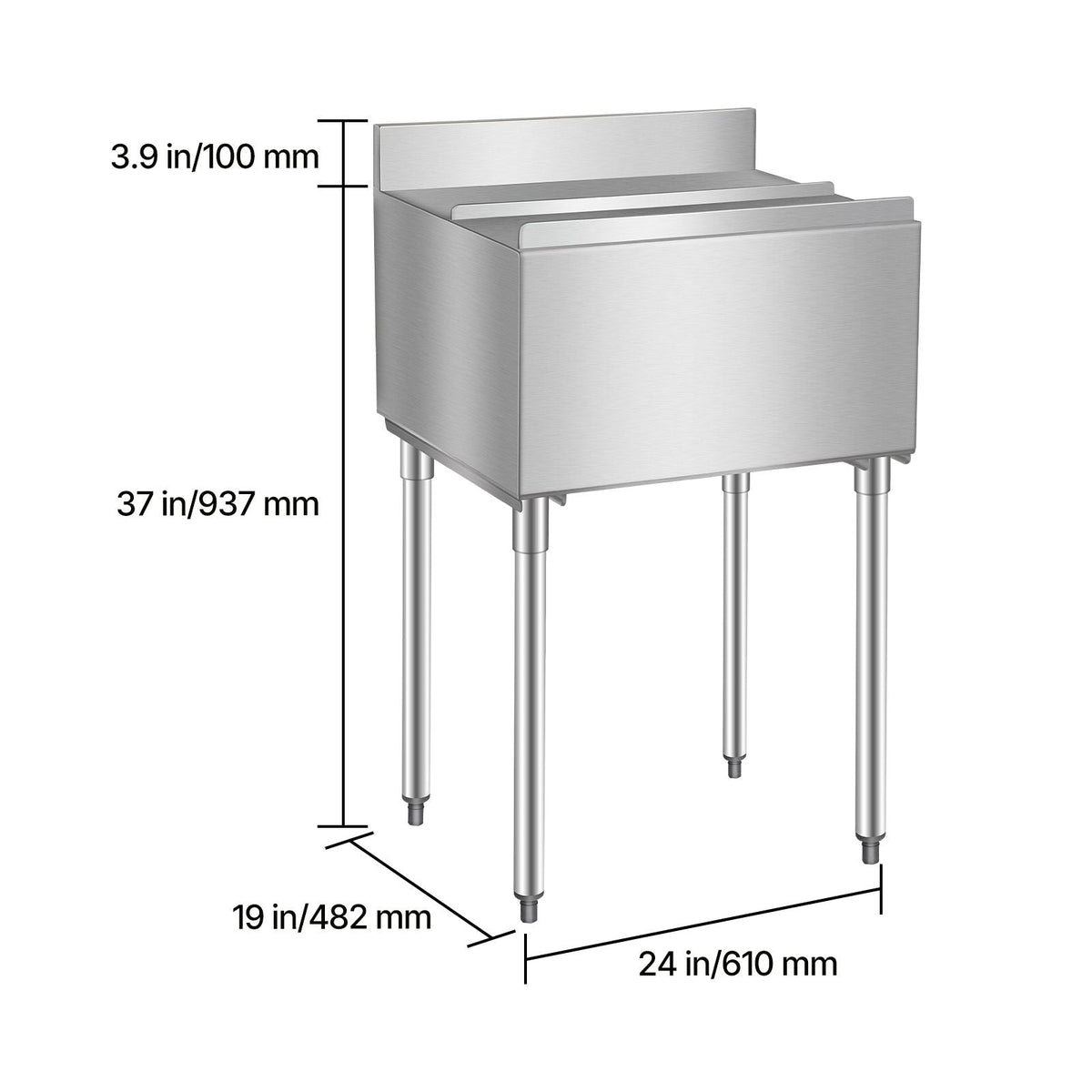 Commercial Ice Bin, 61 L Underbar Ice Bin, 24 x 19 x 37 in Stainless Steel Ice Chest with Sliding Lid, Bottle Holders, Adjustable Bullet Feet, Cooler Cart Cocktail Unit for Bar Restaurant Pub
