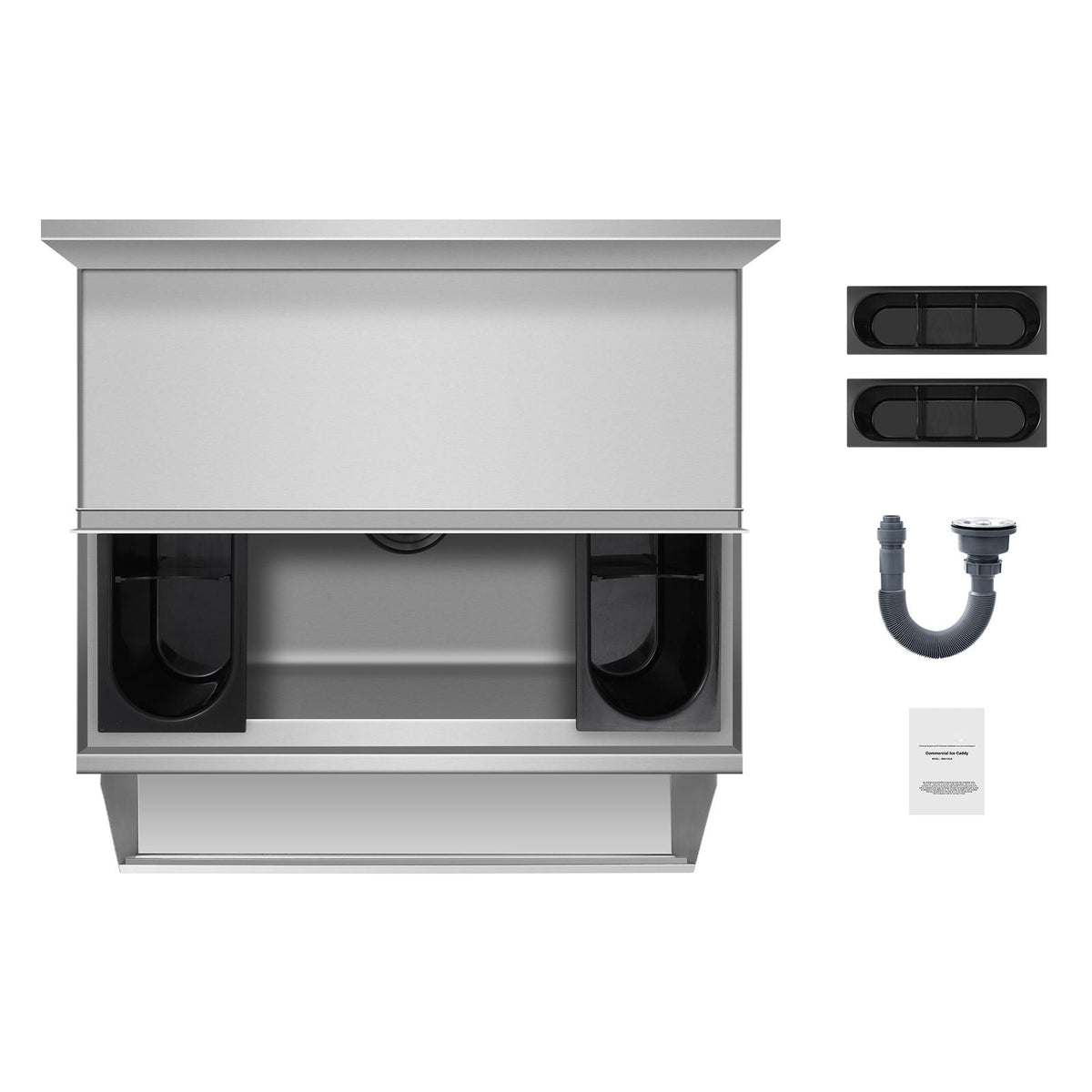 Commercial Ice Bin, 61.6 L Underbar Ice Bin, 24 x 24.2 x 37 in Stainless Steel Ice Chest with Sliding Lid, Bottle Holders, and Adjustable Bullet Feet, Cocktail Unit for Bar, Restaurant & Pub