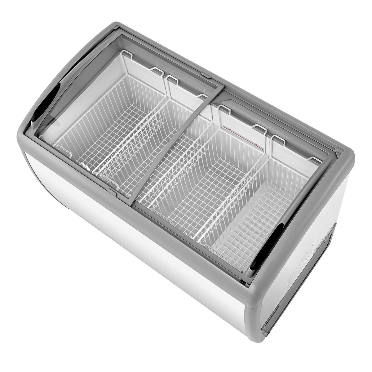 Commercial Ice Cream Display Case, 12.8 Cu.ft Chest Freezer, -19 to 3 F Temp Adjustable Mobile Top Deep Freezer with 4 Wire Baskets, 2 Sliding Glass Doors, Locking Casters & LED Strip Lighting