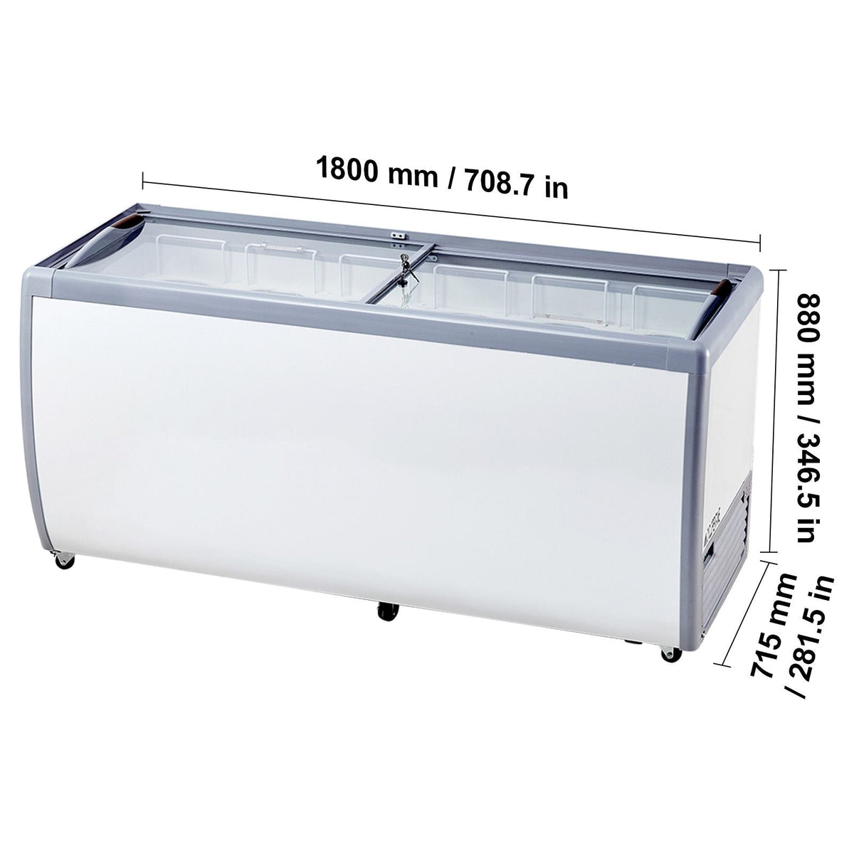 Commercial Ice Cream Display Case, 13.1 Cu.ft Chest Freezer, Mobile Glass Top Deep Freezer, Restaurant Gelato Dipping Cabinet with 8 Large Tubs, 2 Sliding Glass Doors, Locking Casters, White