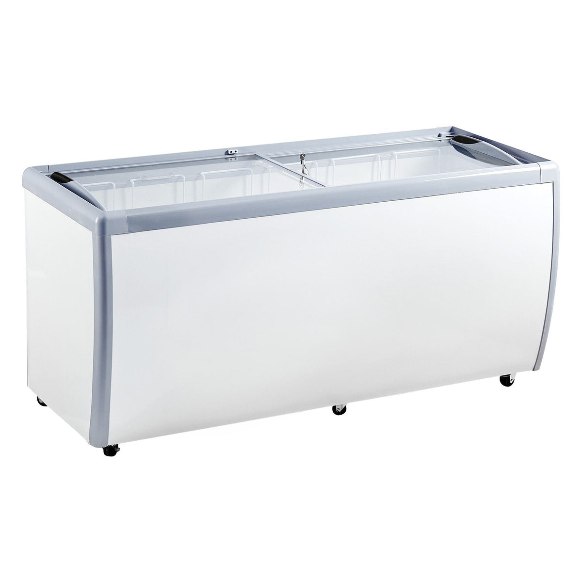 Commercial Ice Cream Display Case, 20 Cu.ft Chest Freezer, Mobile Glass Top Deep Freezer, Restaurant Gelato Dipping Cabinet with 12 Large Tubs, 2 Sliding Glass Doors, Locking Casters, White
