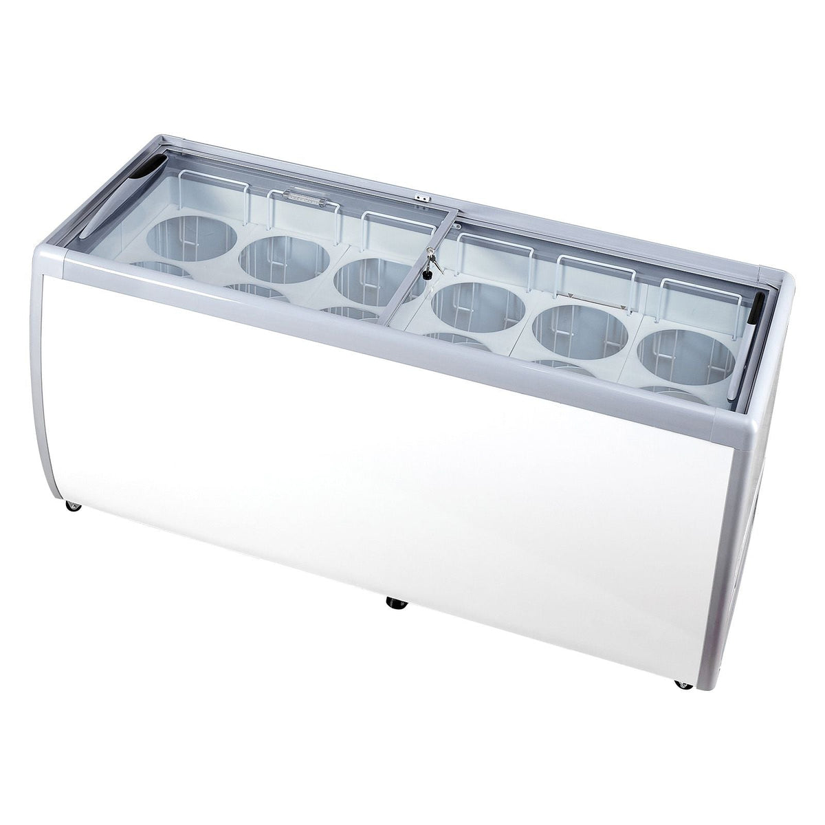 Commercial Ice Cream Display Case, 20 Cu.ft Chest Freezer, Mobile Glass Top Deep Freezer, Restaurant Gelato Dipping Cabinet with 12 Large Tubs, 2 Sliding Glass Doors, Locking Casters, White