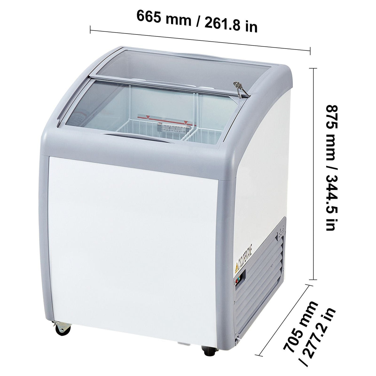 Commercial Ice Cream Display Case, 5.4 Cu.ft Chest Freezer, Mobile Glass Top Deep Freezer, Restaurant Gelato Dipping Cabinet with 2 Wire Baskets, 2 Sliding Glass Doors, Locking Casters, White
