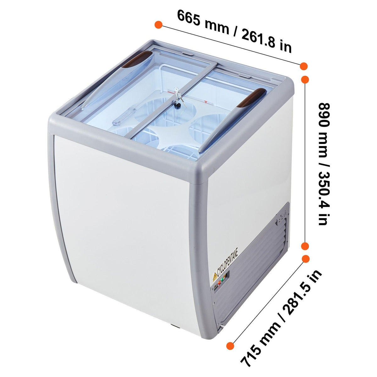 Commercial Ice Cream Display Case, 5.6 Cu.ft Chest Freezer, Mobile Glass Top Deep Freezer, Restaurant Gelato Dipping Cabinet, 2 Sliding Glass Doors, Locking Casters, White
