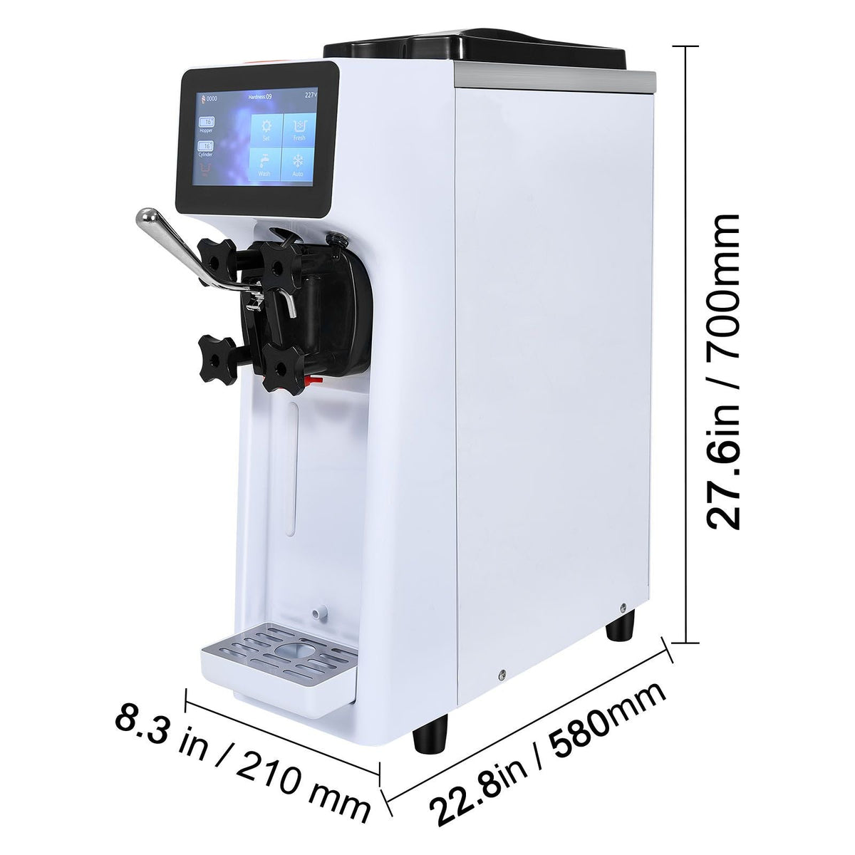 Commercial Ice Cream Machine, 10.6 QT/H Yield, 1000W Single Flavor Countertop Soft Serve Ice Cream Maker, 4L Hopper 1.6L Cylinder, Touch Screen Auto Clean Pre-cooling, for Restaurant Snack Bar