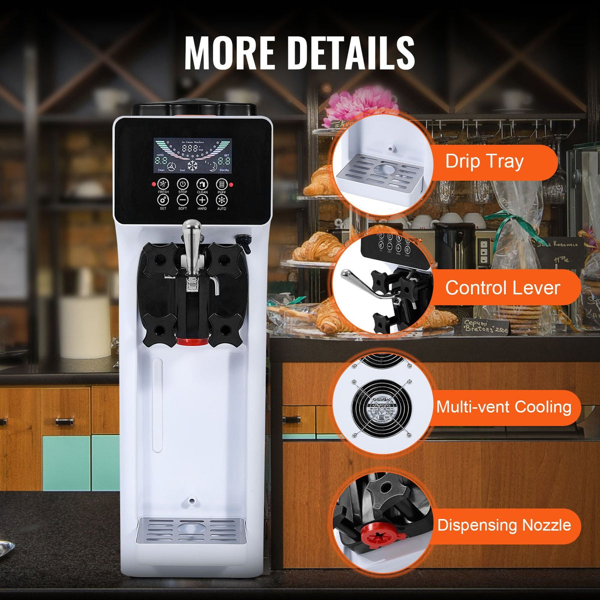 Commercial Ice Cream Machine, 10.6 QT/H Yield, 1000W Single Flavor Countertop Soft Serve Ice Cream Maker, with 4L Hopper 1.6L Cylinder, LCD Panel Auto Clean Pre-cooling, for Restaurant Snack Bar