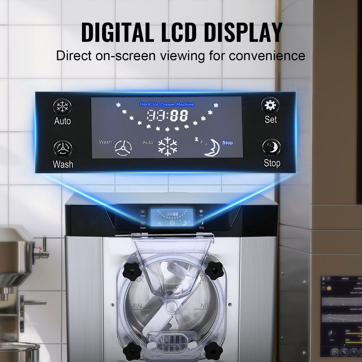 Commercial Ice Cream Machine, 12 L/H Yield, 1713W Single Flavor Countertop Hard Serve Ice Cream Maker, 4.5L Stainless Steel Cylinder, LED Panel Auto Clean Pre-cooling, for Restaurant Snack Bars