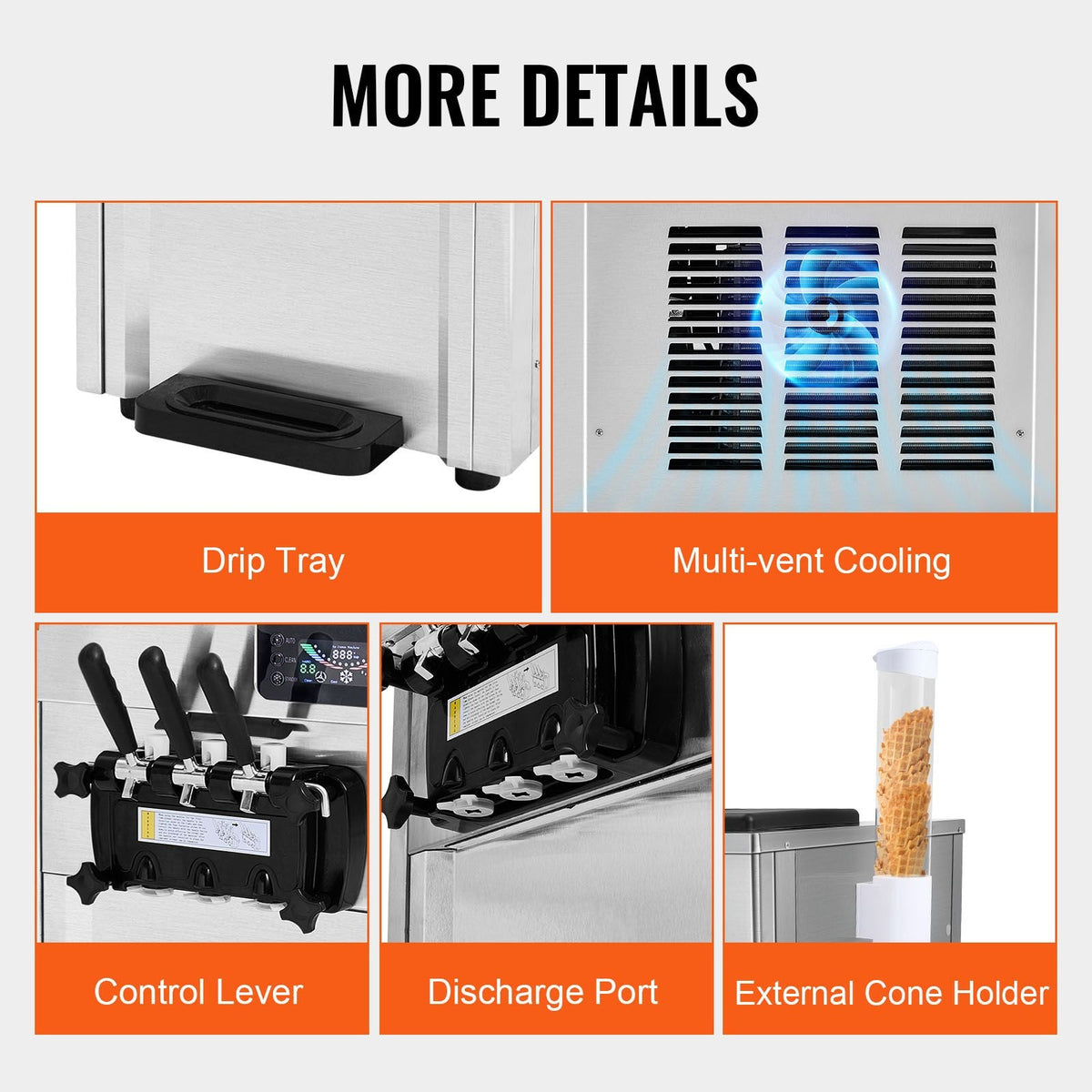 Commercial Ice Cream Machine, 18-28 L/H Yield, 1850W 3-Flavor Countertop Soft Serve Ice Cream Maker, 2 x 5.5L Stainless Steel Cylinder, LED Panel Auto Clean Pre-cooling, for Restaurant Bars